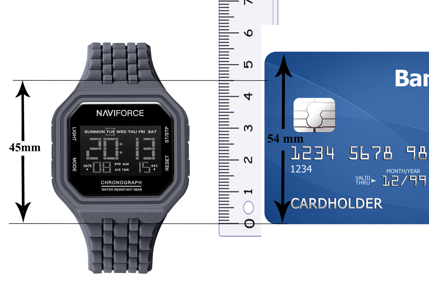 NF7116 Grey LCD Display Multifunctional Digital Watch