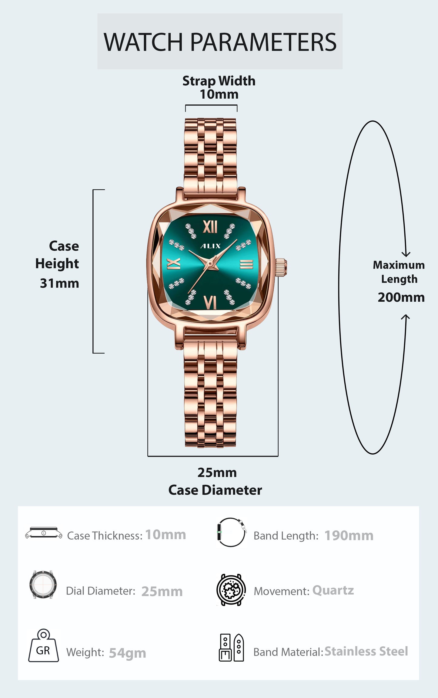 AL2535 Rosegold Blue square dial Analog Watch