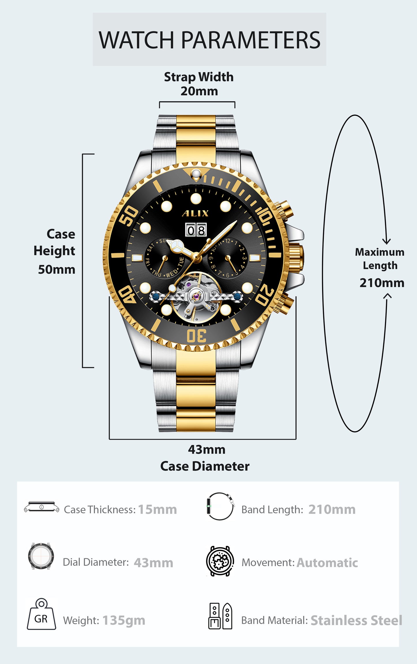 AL2907 Luxurious Black dial Automatic Analog Watch