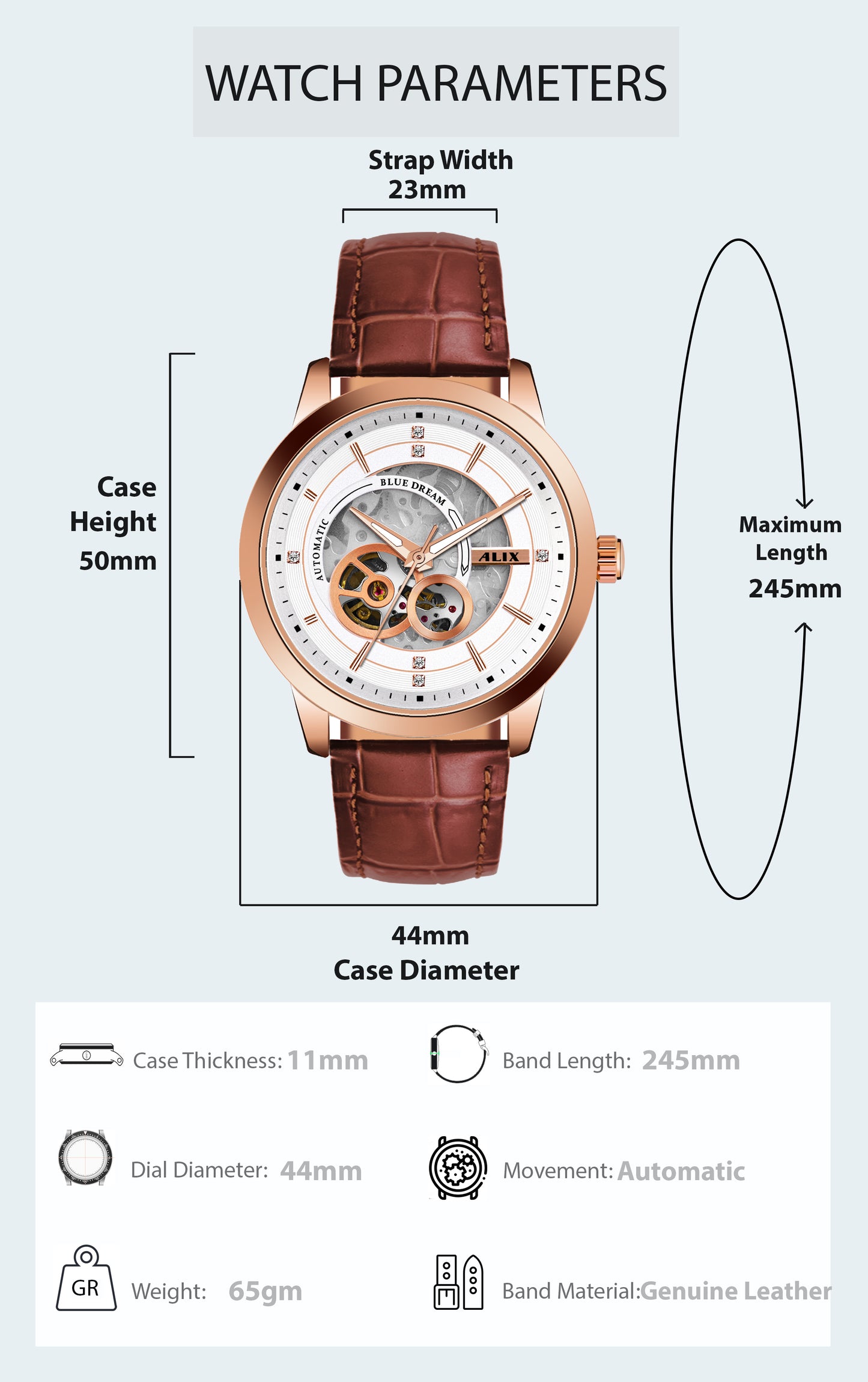 Al2910 Brown Leather Strap Automatic Analog Watch
