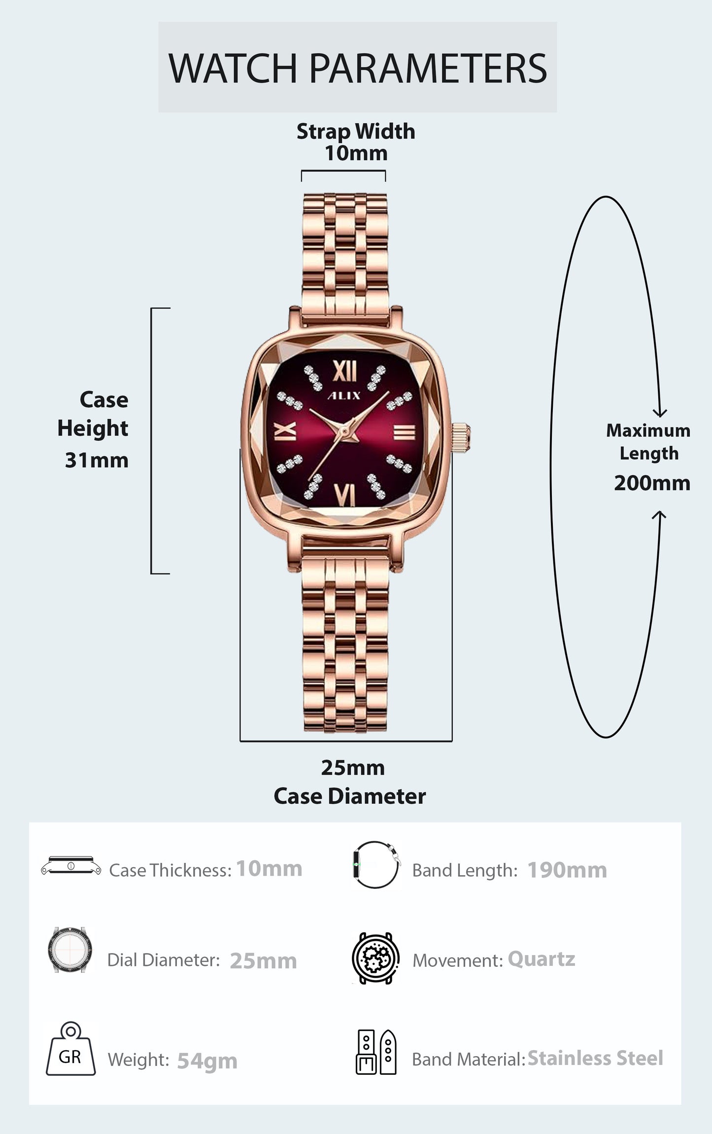 AL2535 Rosegold Red square dial Analog Watch