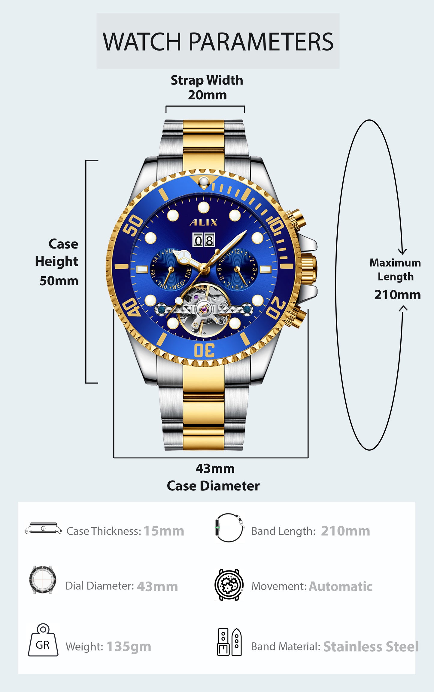 AL2907 Luxurious Blue dial Automatic Analog Watch