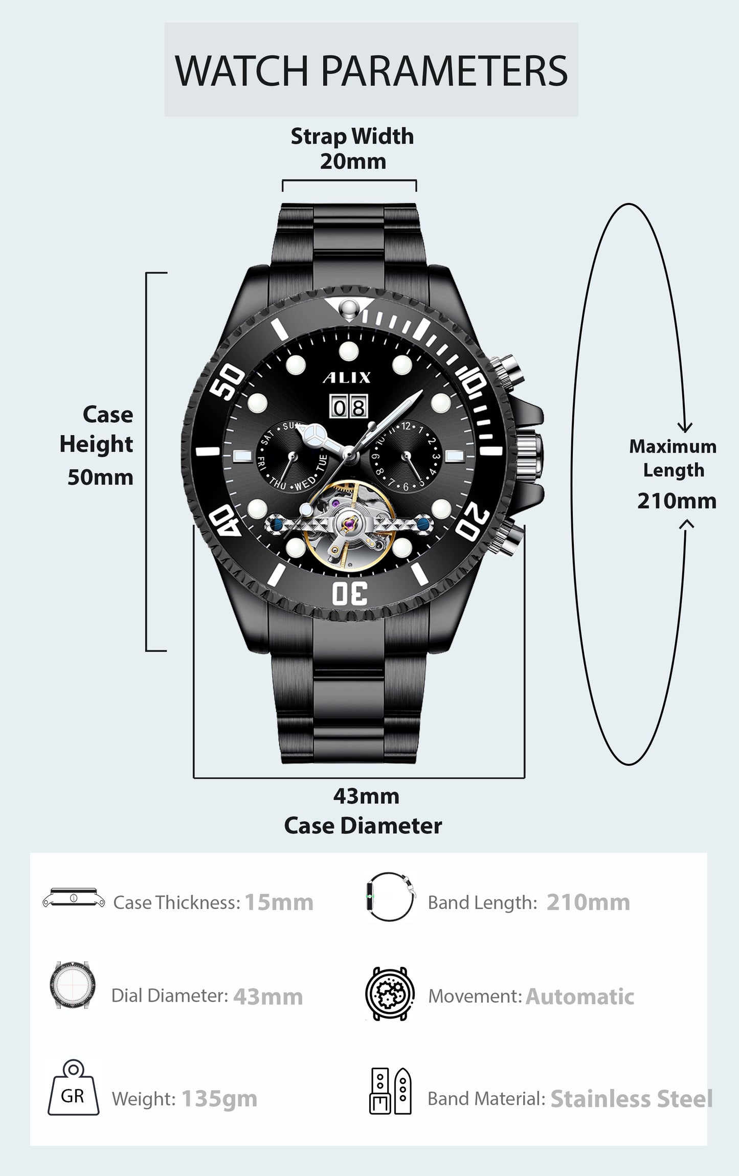 AL2907 Luxurious Black dial Automatic Analog Watch