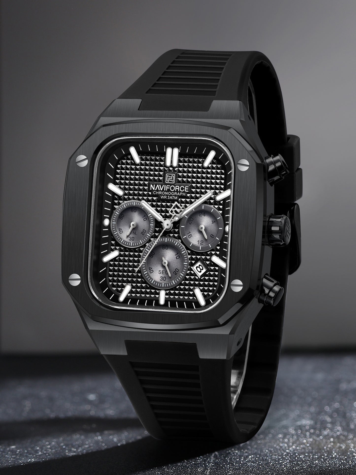NF8037 Black chronograph watch for men - NAVIFORCE