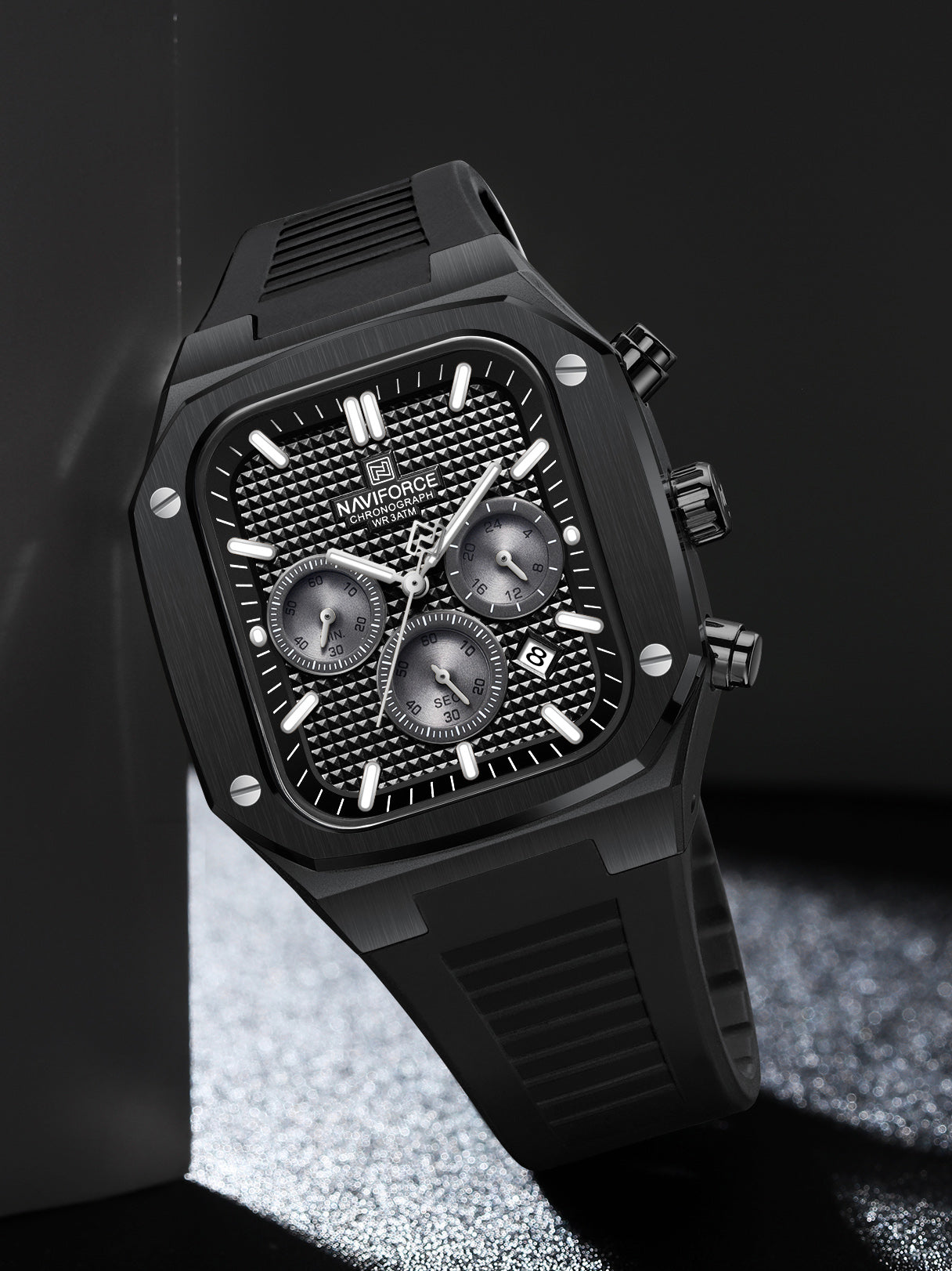 NF8037 Black chronograph watch for men - NAVIFORCE