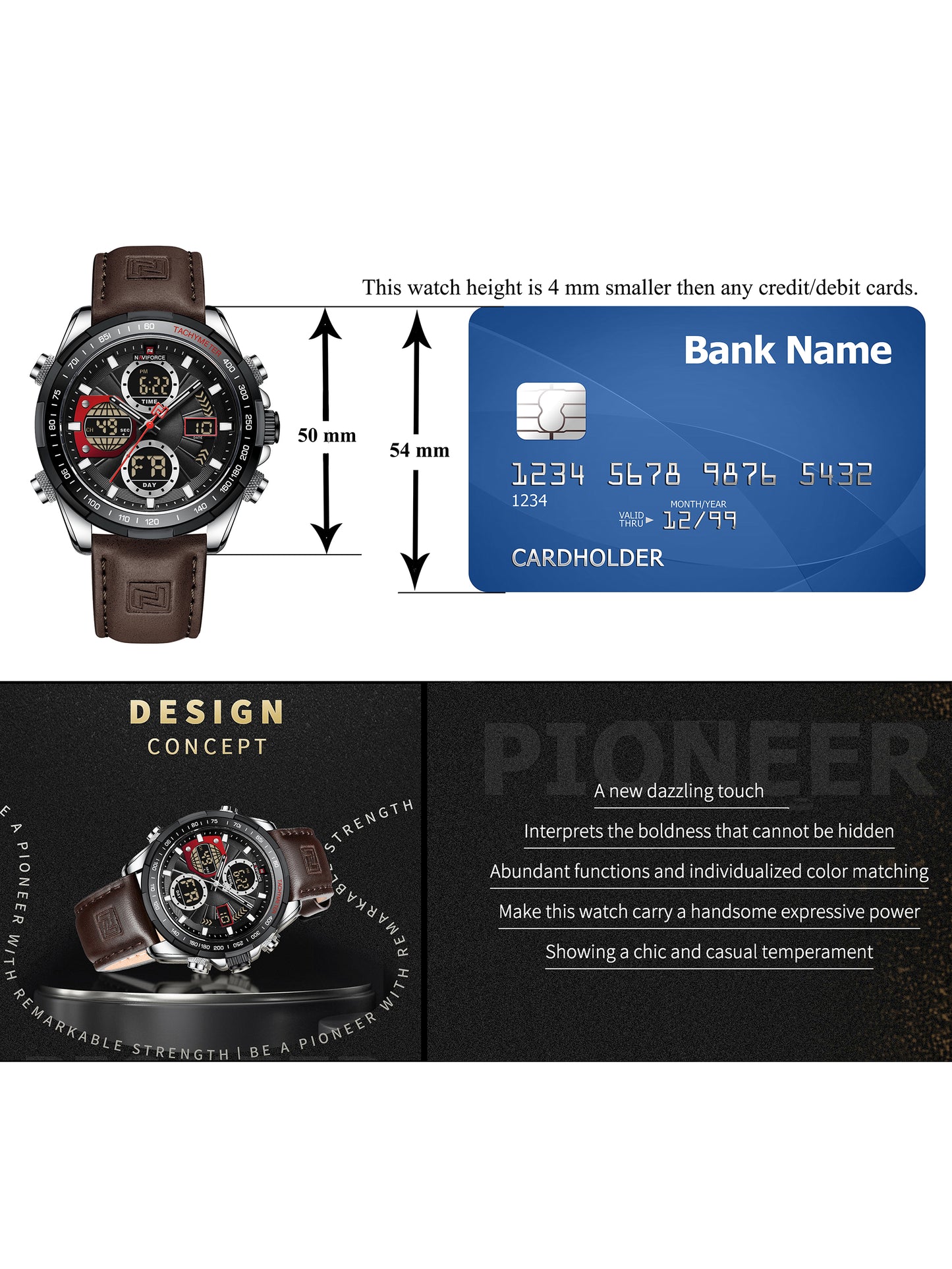 NF9197L Dark Brown leather Ana-digital watch for men - NAVIFORCE