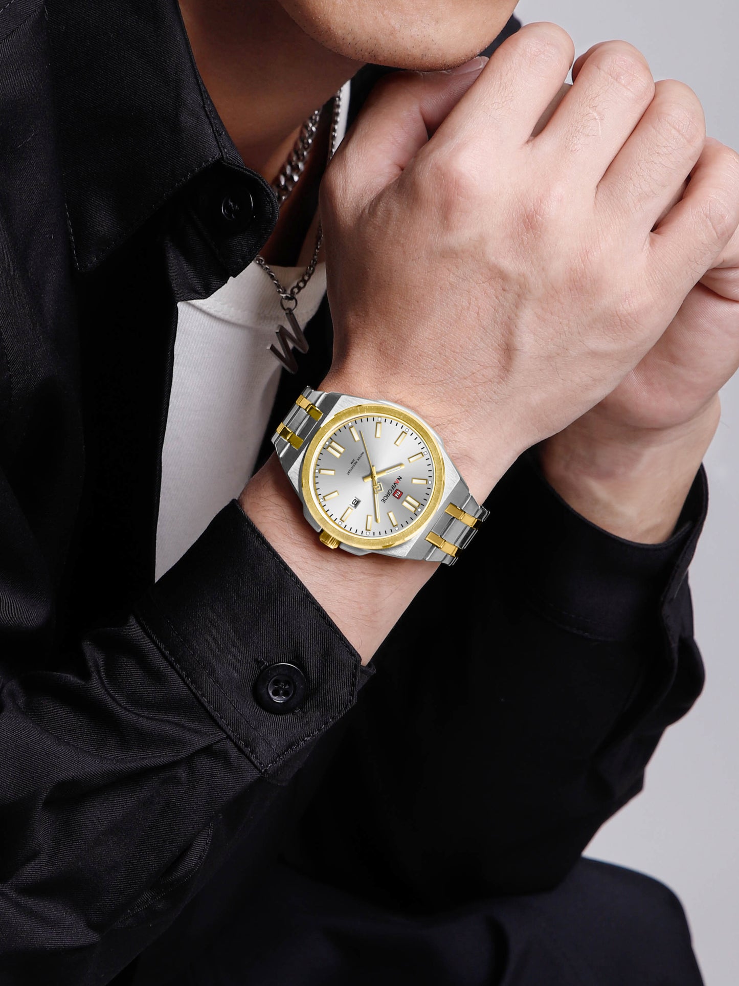 NF9226 Silver-Gold Analog time & date watch for men - NAVIFORCE