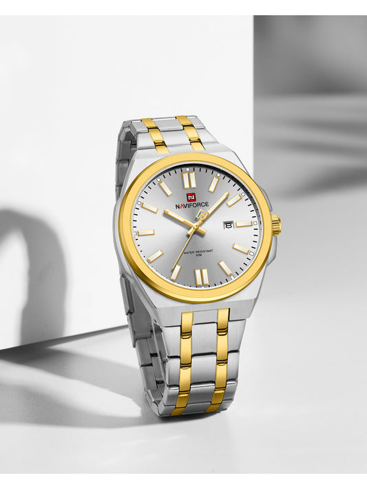 NF9226 Silver-Gold Analog time & date watch for men - NAVIFORCE