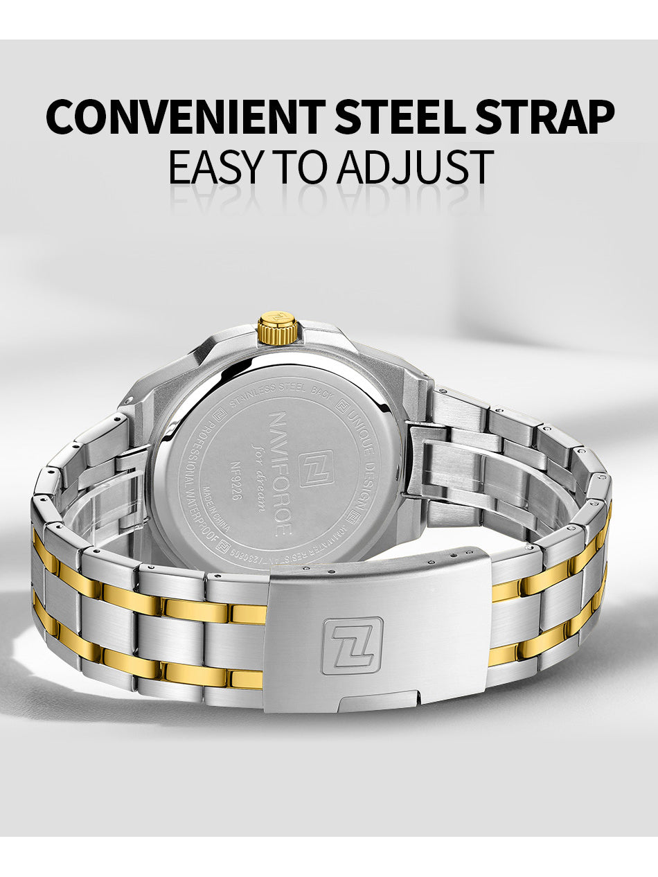 NF9226 Silver-Gold Analog time & date watch for men - NAVIFORCE