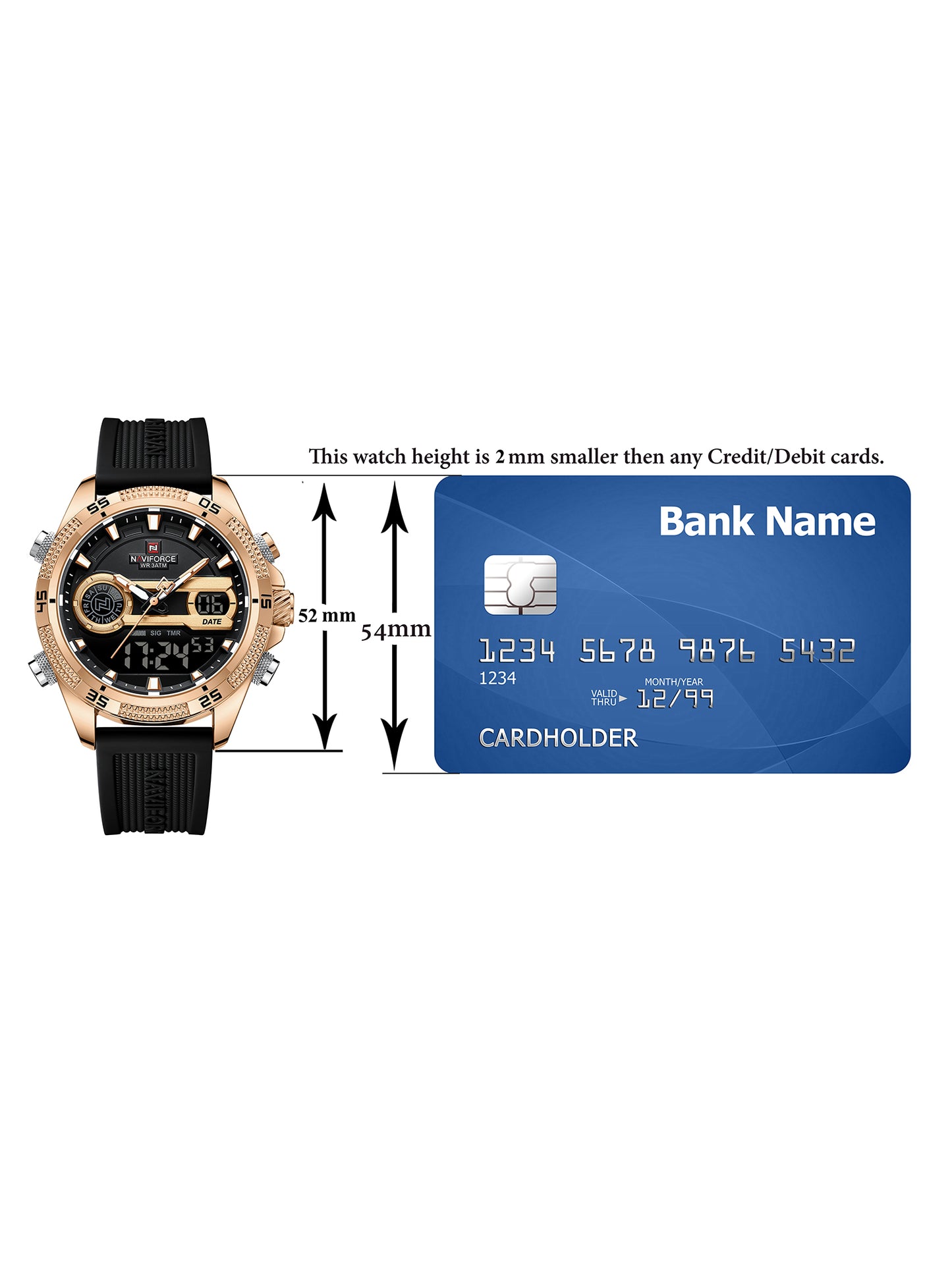 NF9223 Black-Rosegold Silicone strap digi-analog mens watch - NAVIFORCE