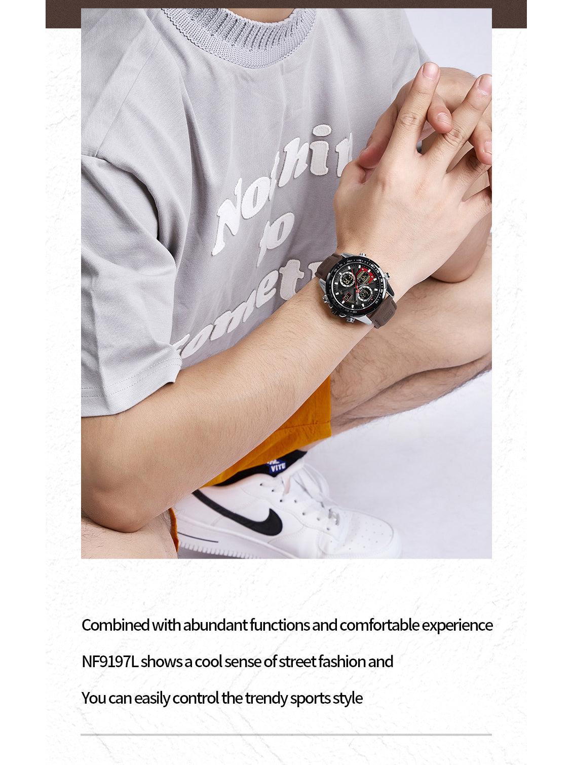 NF9197L Dark Brown leather Ana-digital watch for men - NAVIFORCE