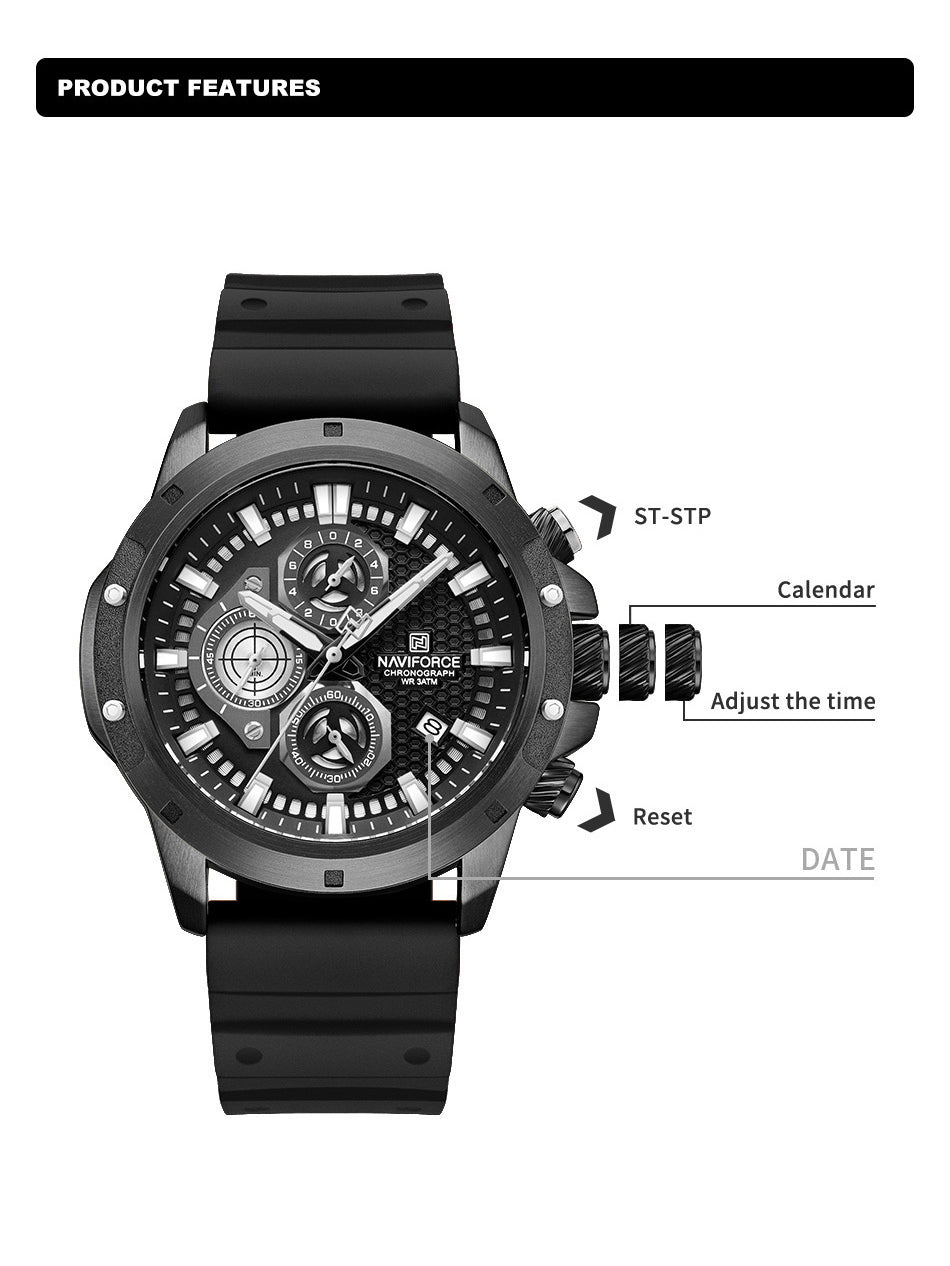 NF8036 Black Chronograph Date Display Analog watch for men - NAVIFORCE