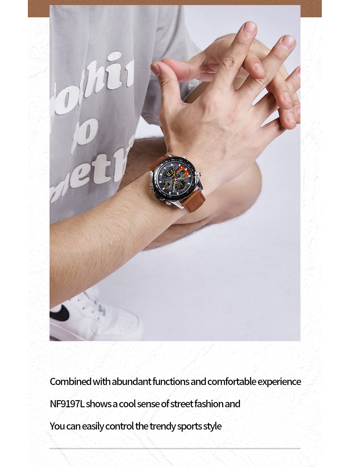 NF9197L Orange leather Ana-digital mens watch - NAVIFORCE