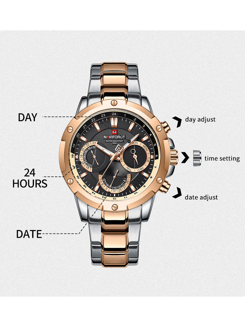 NF9196 Silver RoseGold Chronograph watch for men - Naviforce