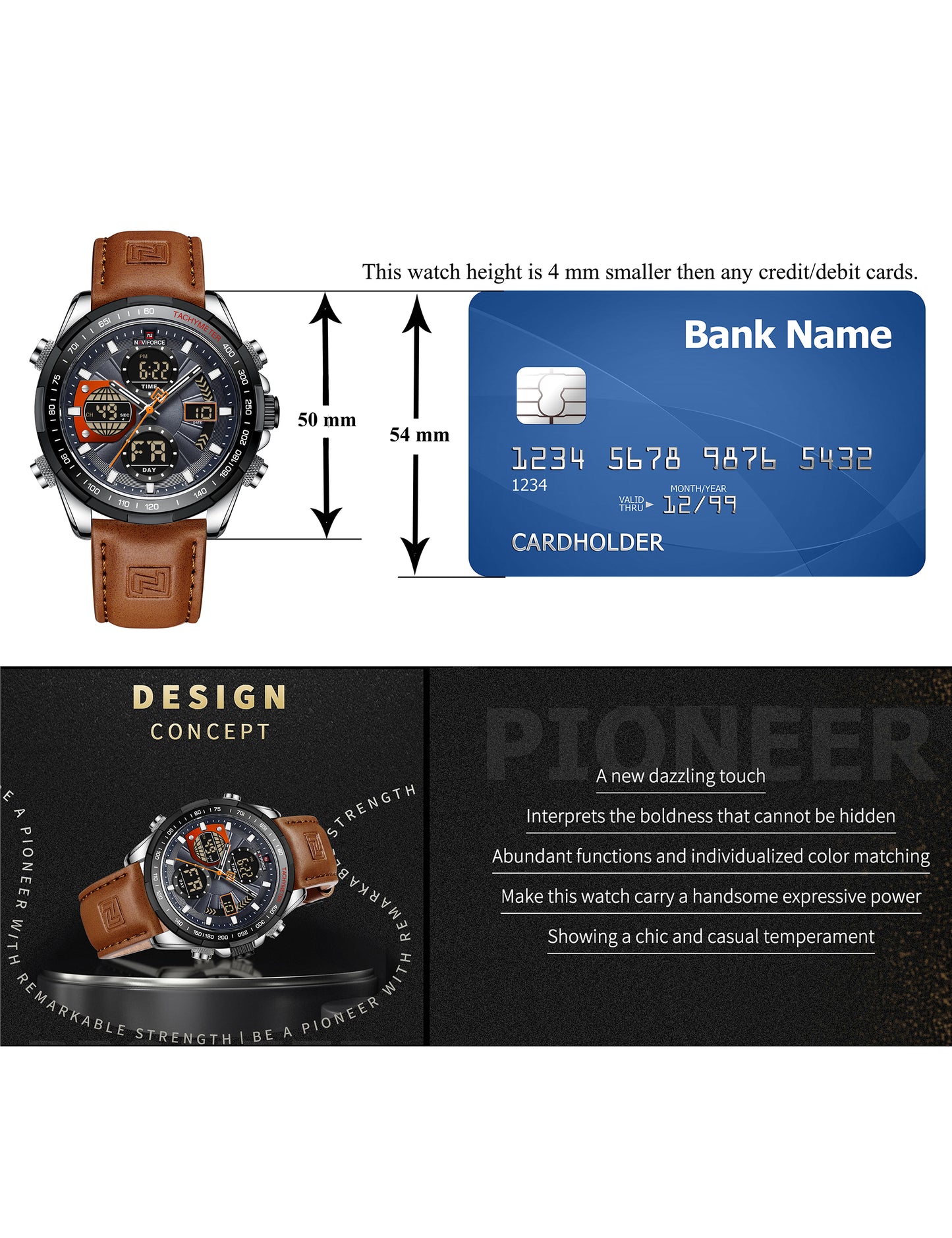 NF9197L Orange leather Ana-digital mens watch - NAVIFORCE
