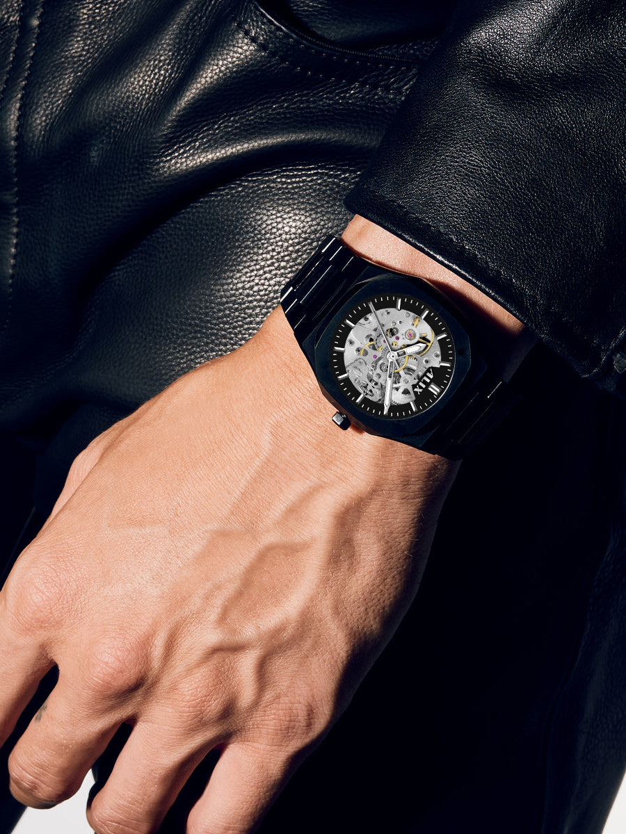 AL2902 Black Skeleton Automatic watch for men's