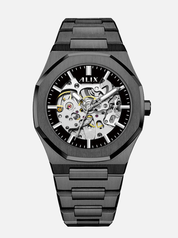 AL2902 Black Skeleton Automatic watch for men's