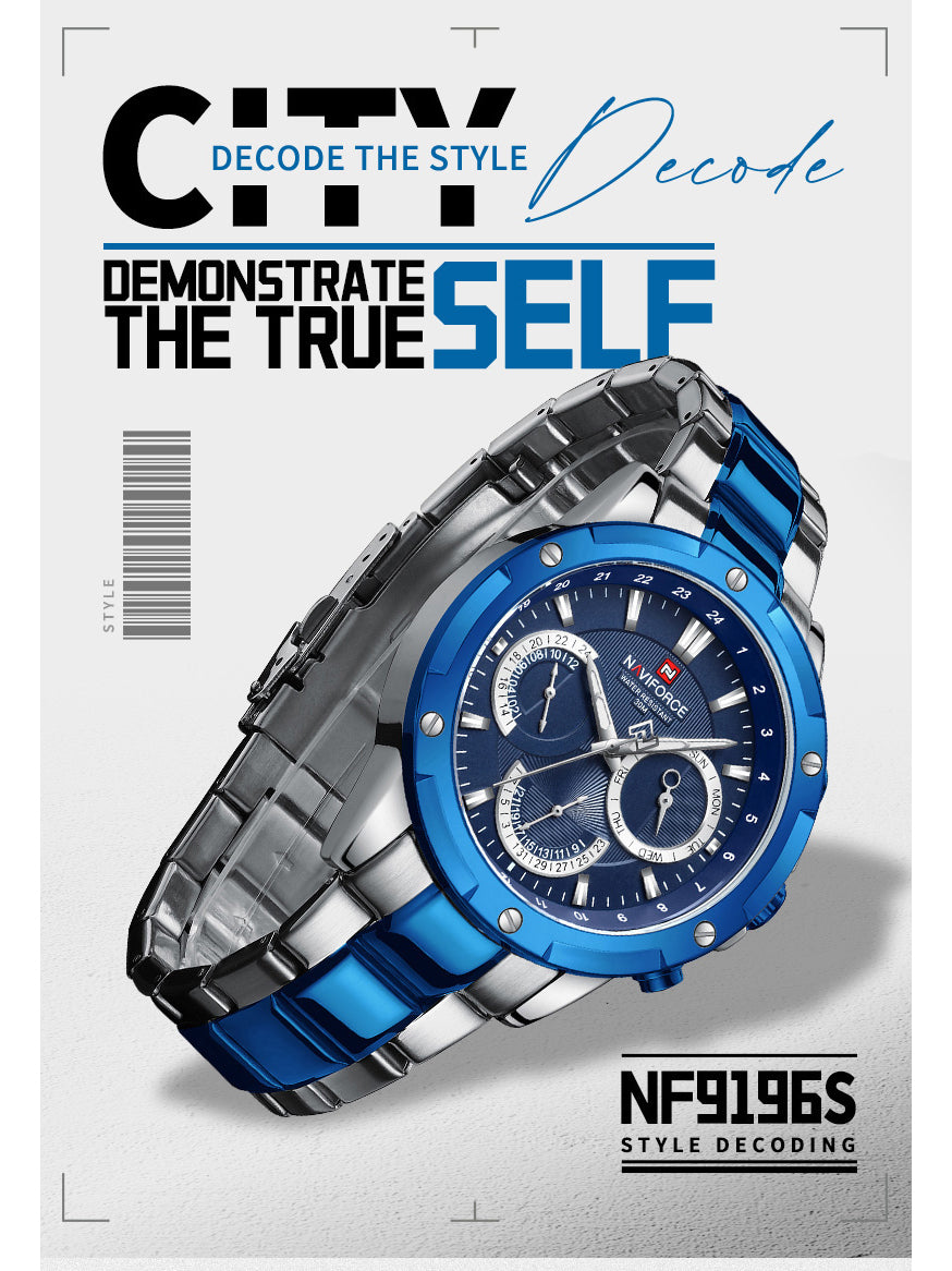 NF9196 Silver blue Chronograph watch for men - Naviforce