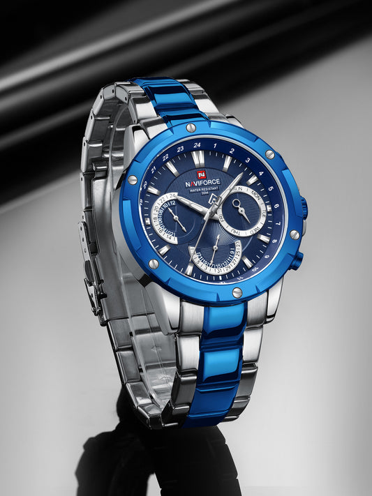 NF9196 Silver blue Chronograph watch for men - Naviforce