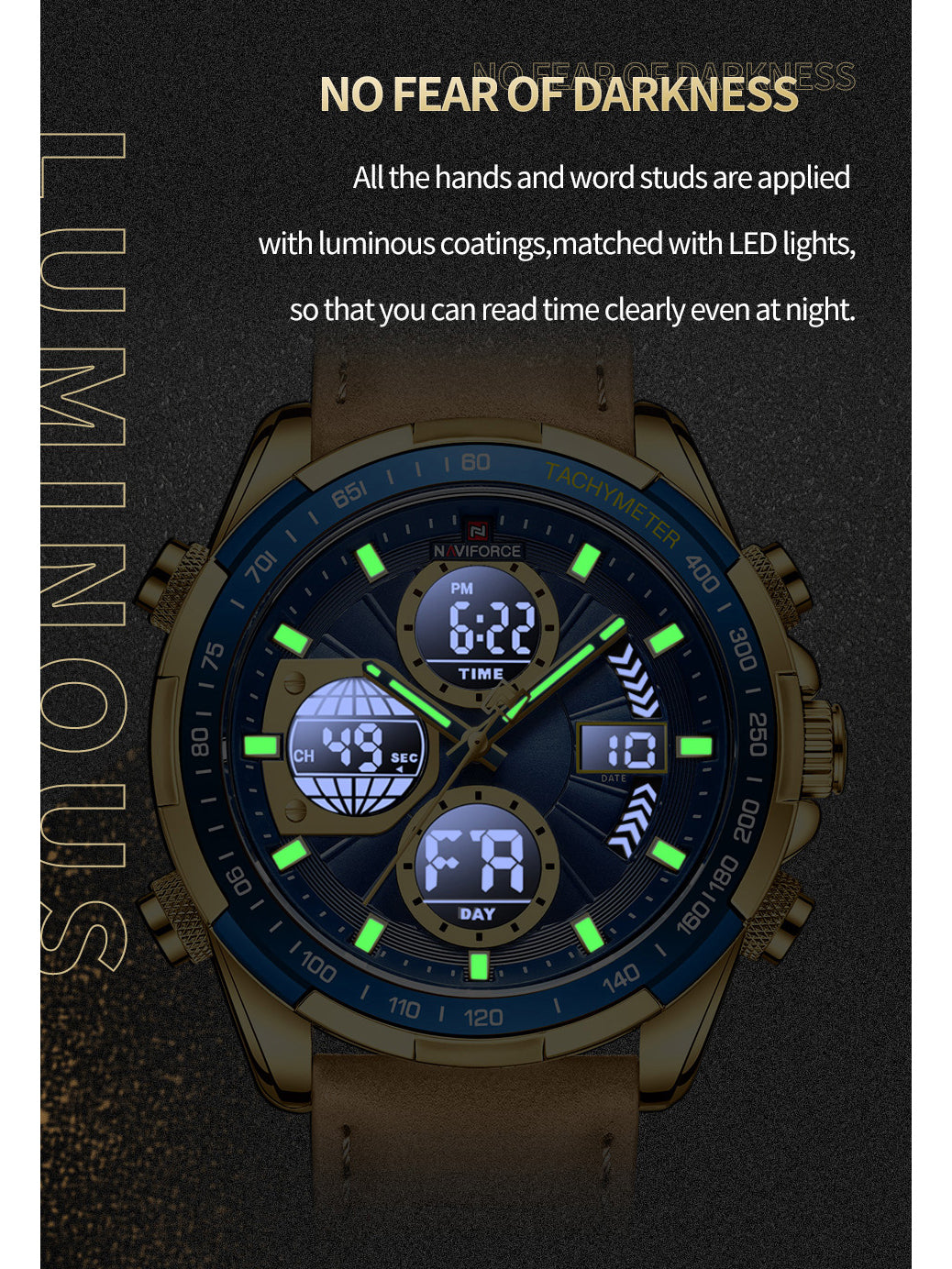 NF9197L Light Brown leather Ana-digital watch for men - NAVIFORCE