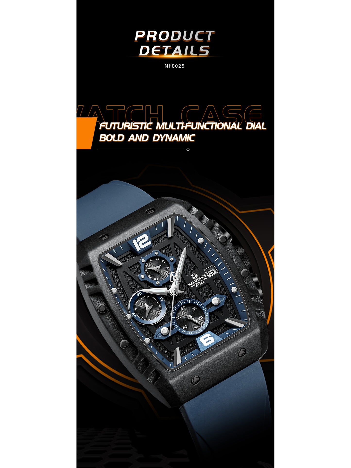 NF8025 Blue chronohgraph watch for men - NAVIFORCE