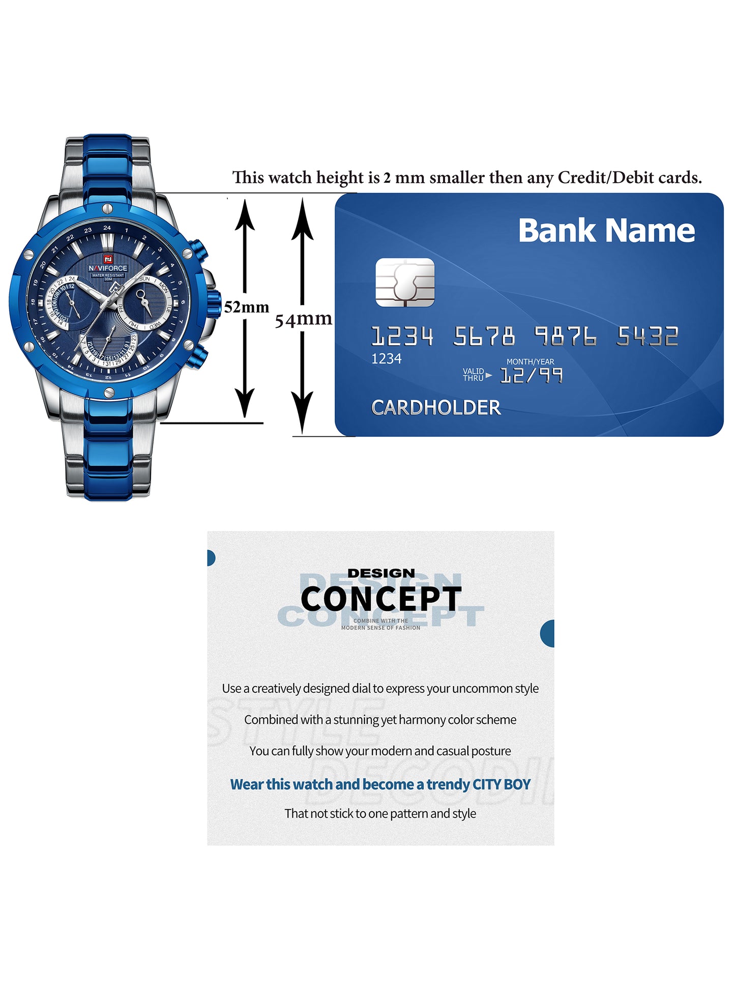 NF9196 Silver blue Chronograph watch for men - Naviforce