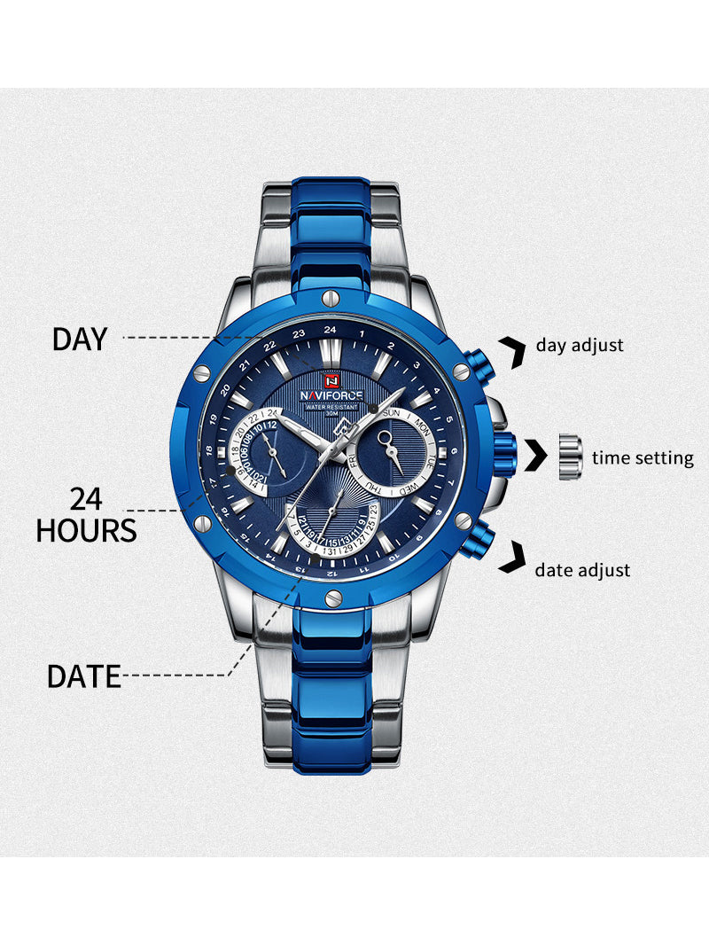 NF9196 Silver blue Chronograph watch for men - Naviforce