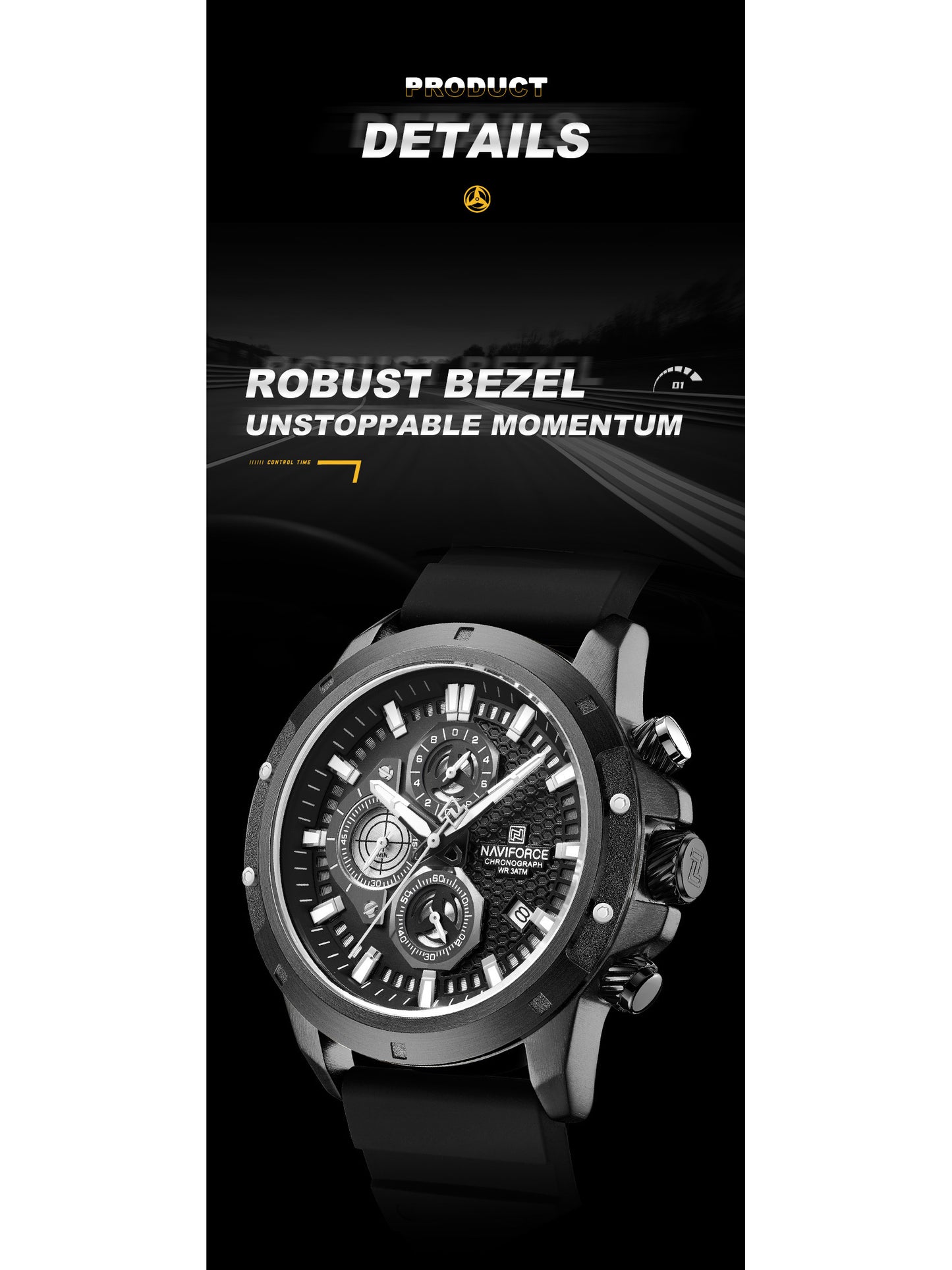 NF8036 Black Chronograph Date Display Analog watch for men - NAVIFORCE