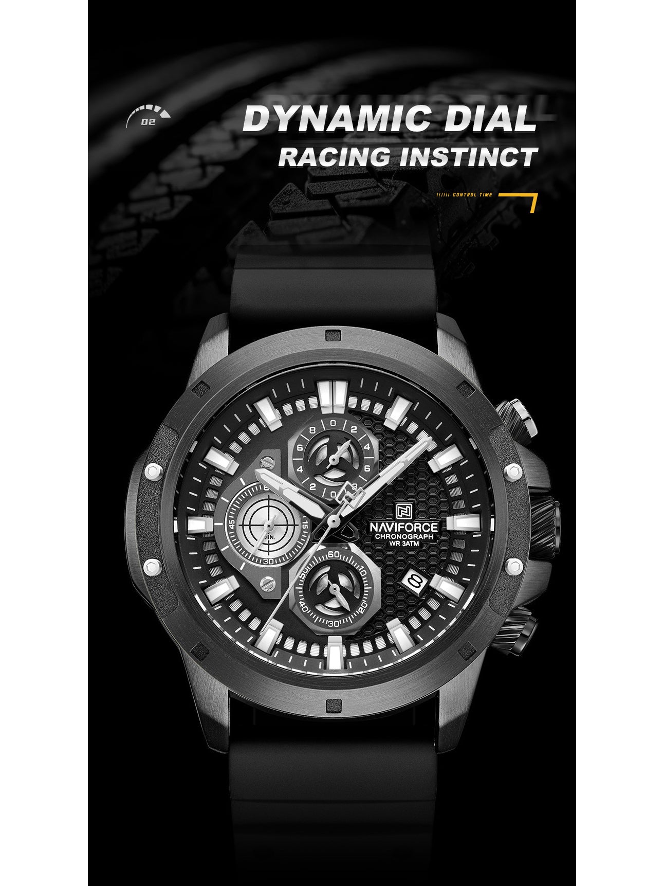 NF8036 Black Chronograph Date Display Analog watch for men - NAVIFORCE