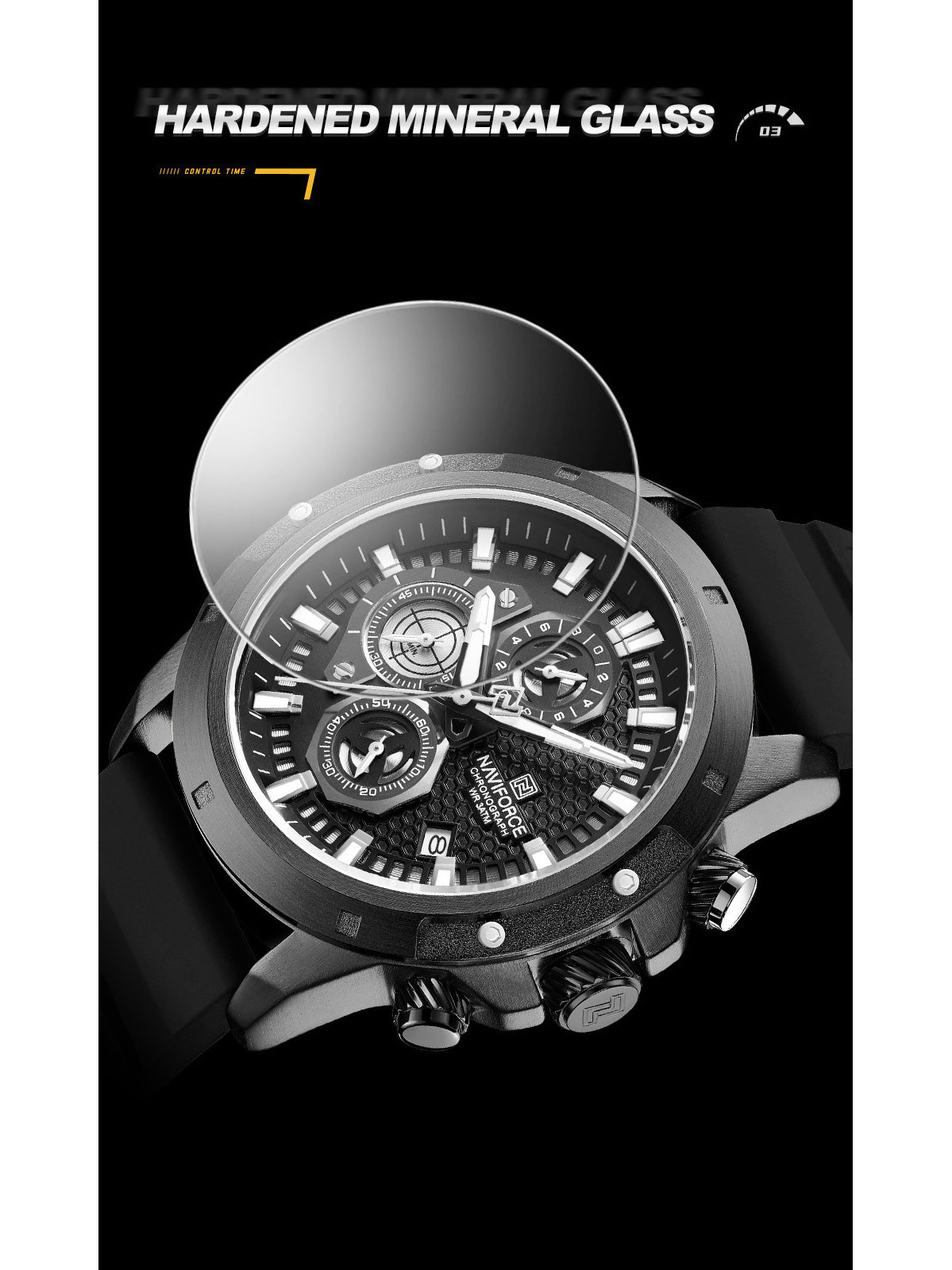 NF8036 Black Chronograph Date Display Analog watch for men - NAVIFORCE