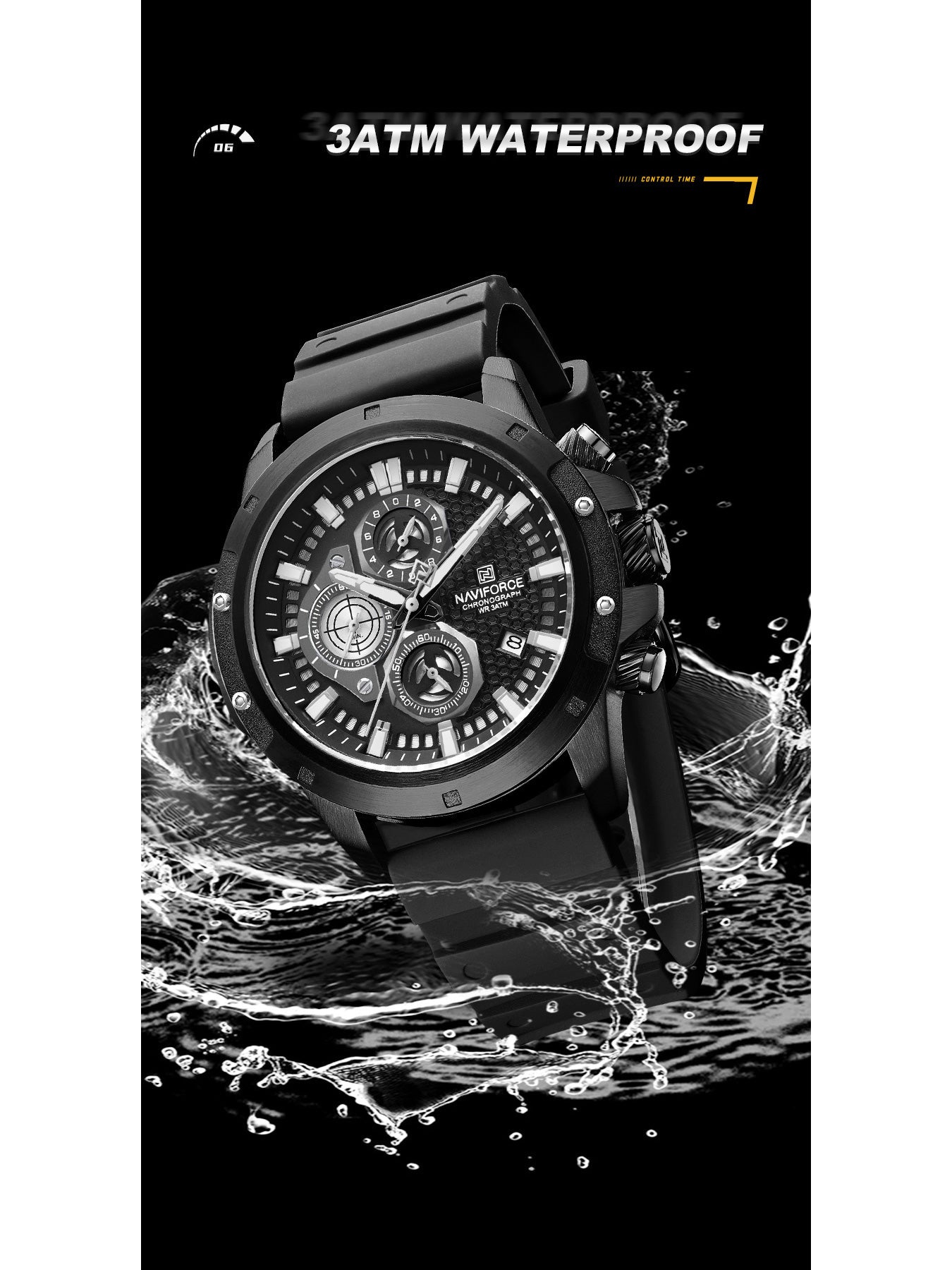 NF8036 Black Chronograph Date Display Analog watch for men - NAVIFORCE