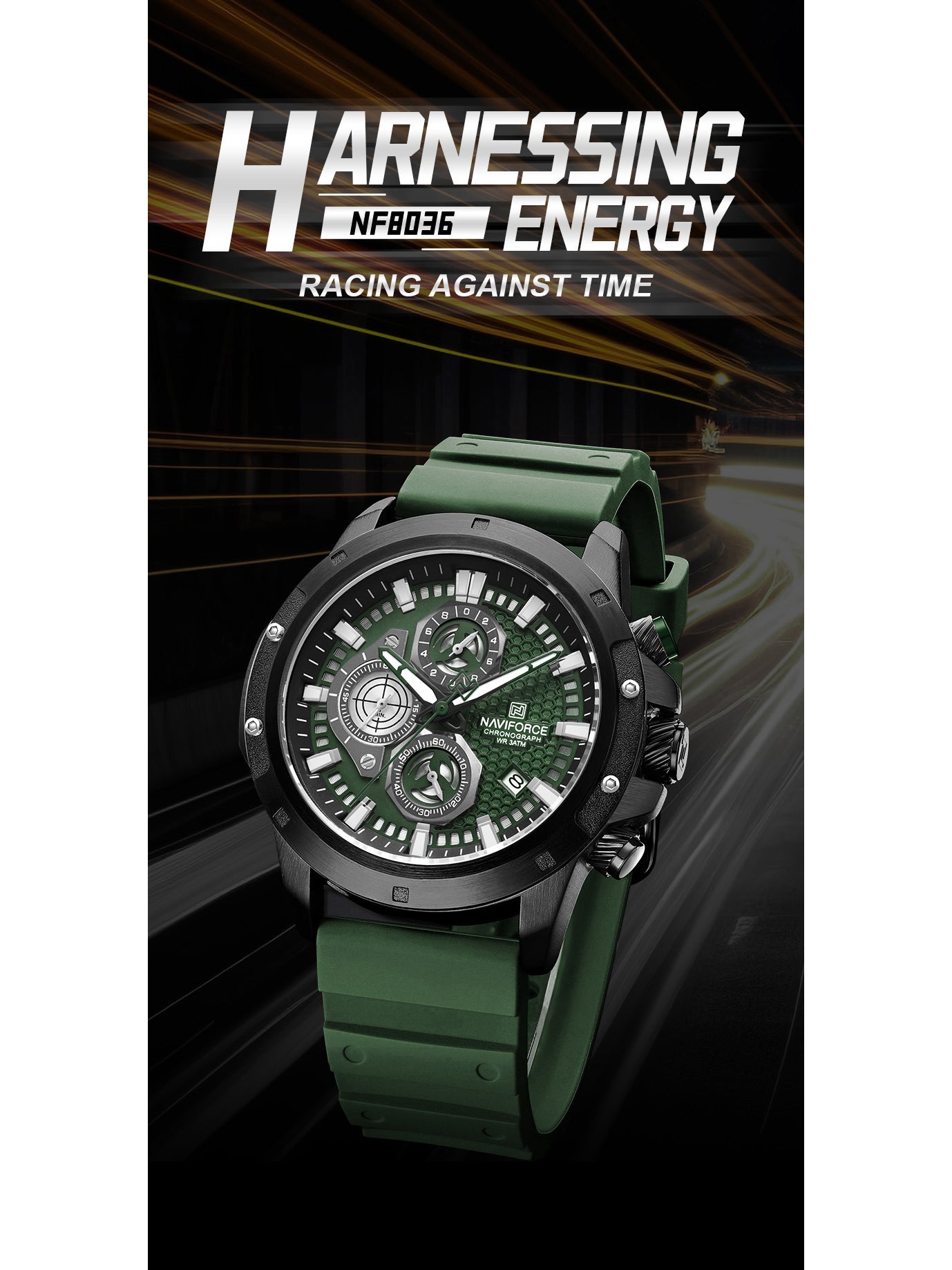 NF8036 Green Chronograph Date Display Analog mens watch - NAVIFORCE