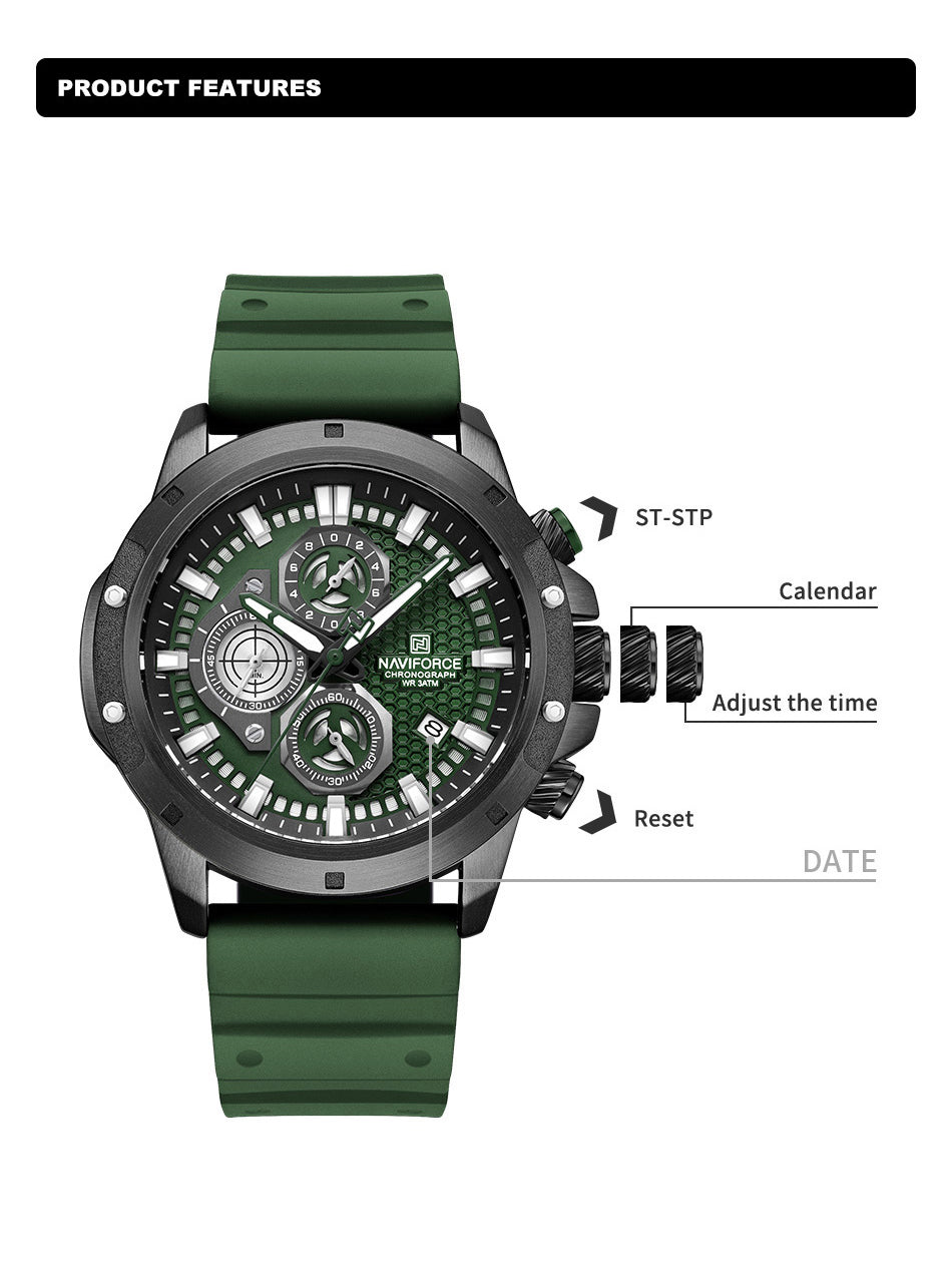 NF8036 Green Chronograph Date Display Analog mens watch - NAVIFORCE