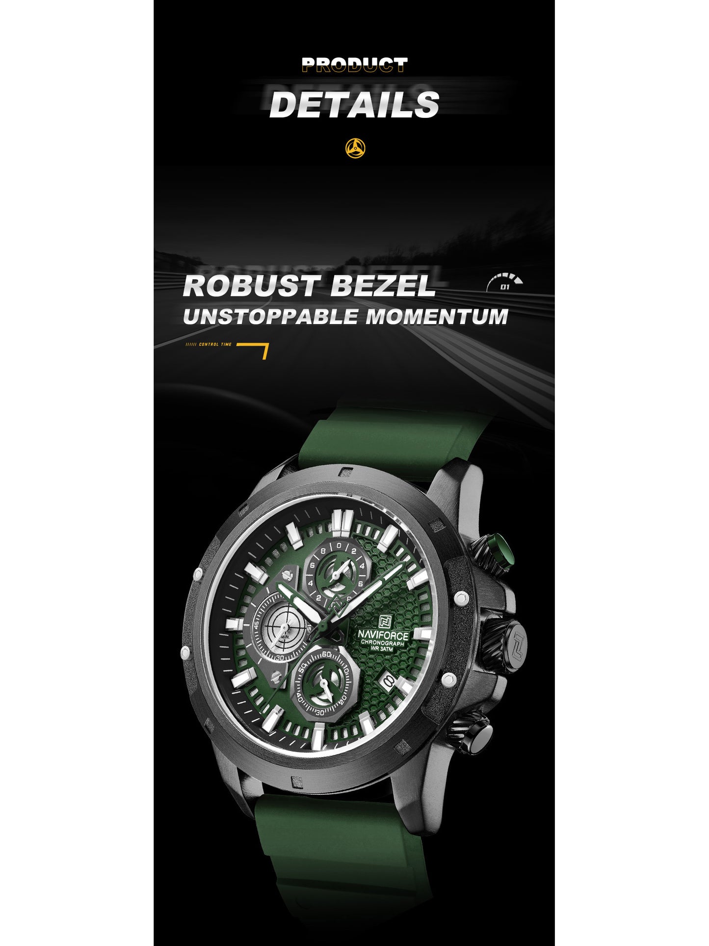 NF8036 Green Chronograph Date Display Analog mens watch - NAVIFORCE