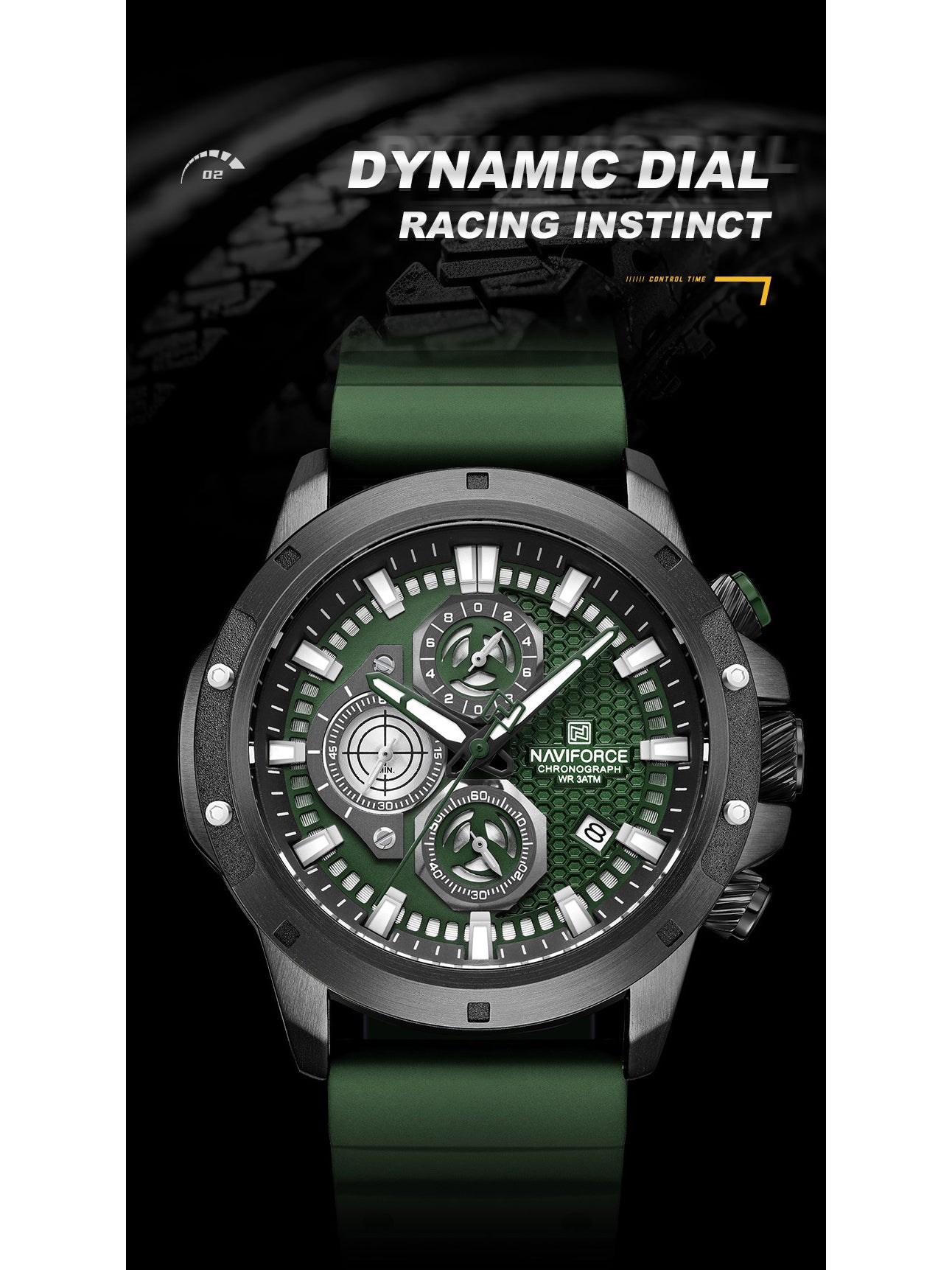 NF8036 Green Chronograph Date Display Analog mens watch - NAVIFORCE