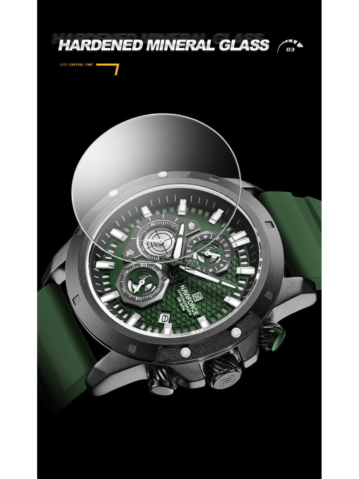 NF8036 Green Chronograph Date Display Analog mens watch - NAVIFORCE