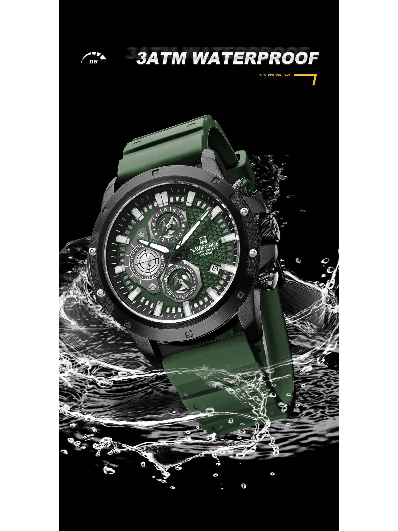 NF8036 Green Chronograph Date Display Analog mens watch - NAVIFORCE