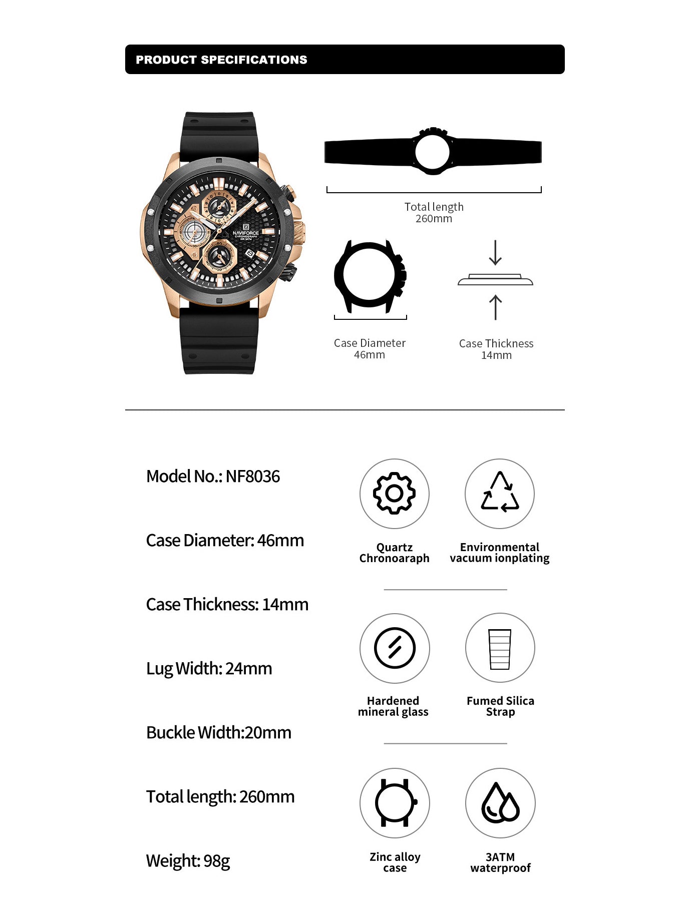 NF8036 Chronograph Date Display Analog watch for men - NAVIFORCE