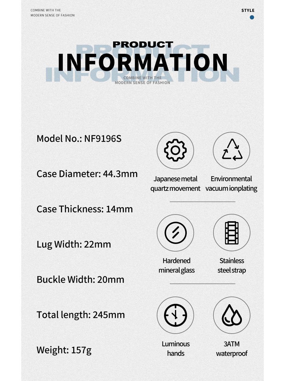 NF9196 Silver blue Chronograph watch for men - Naviforce