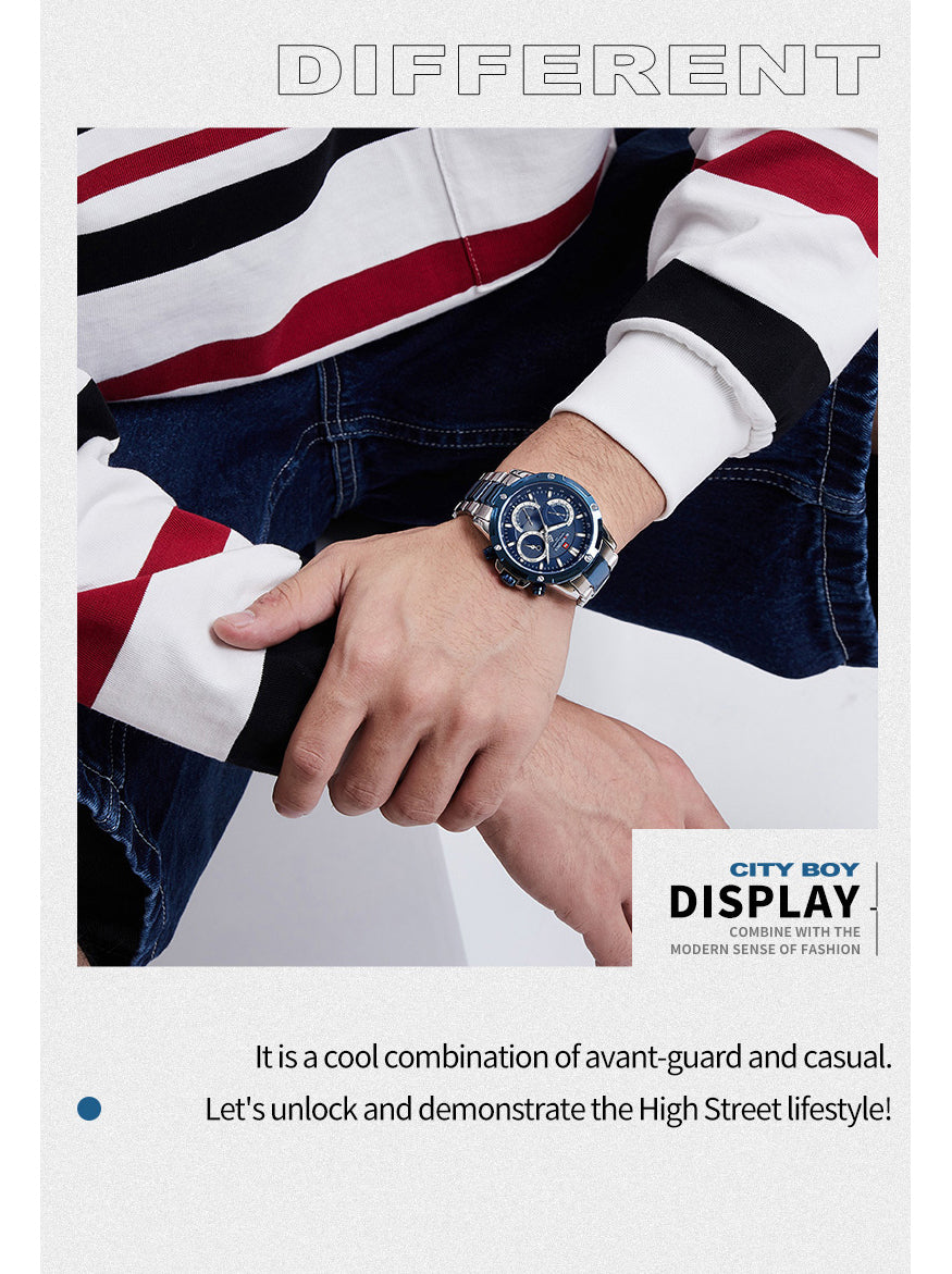 NF9196 Silver blue Chronograph watch for men - Naviforce