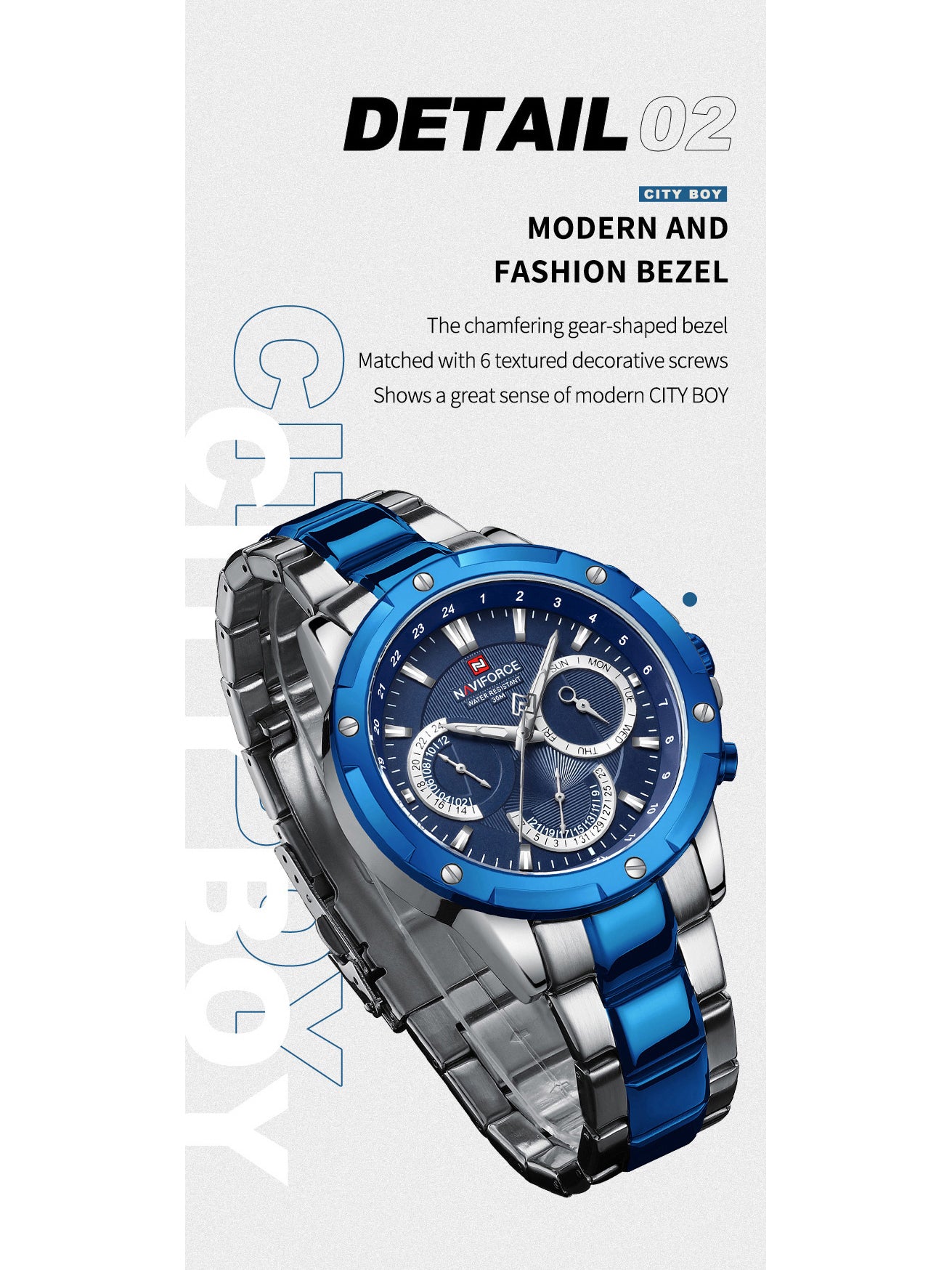 NF9196 Silver blue Chronograph watch for men - Naviforce