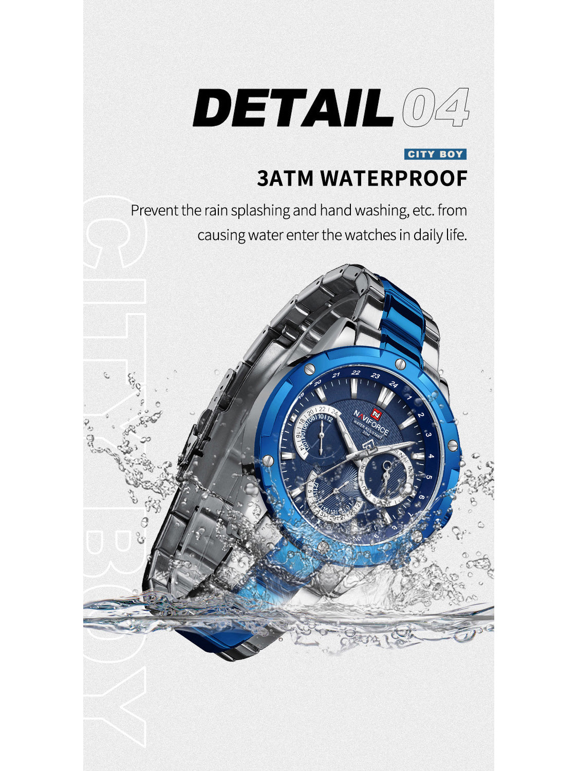 NF9196 Silver blue Chronograph watch for men - Naviforce
