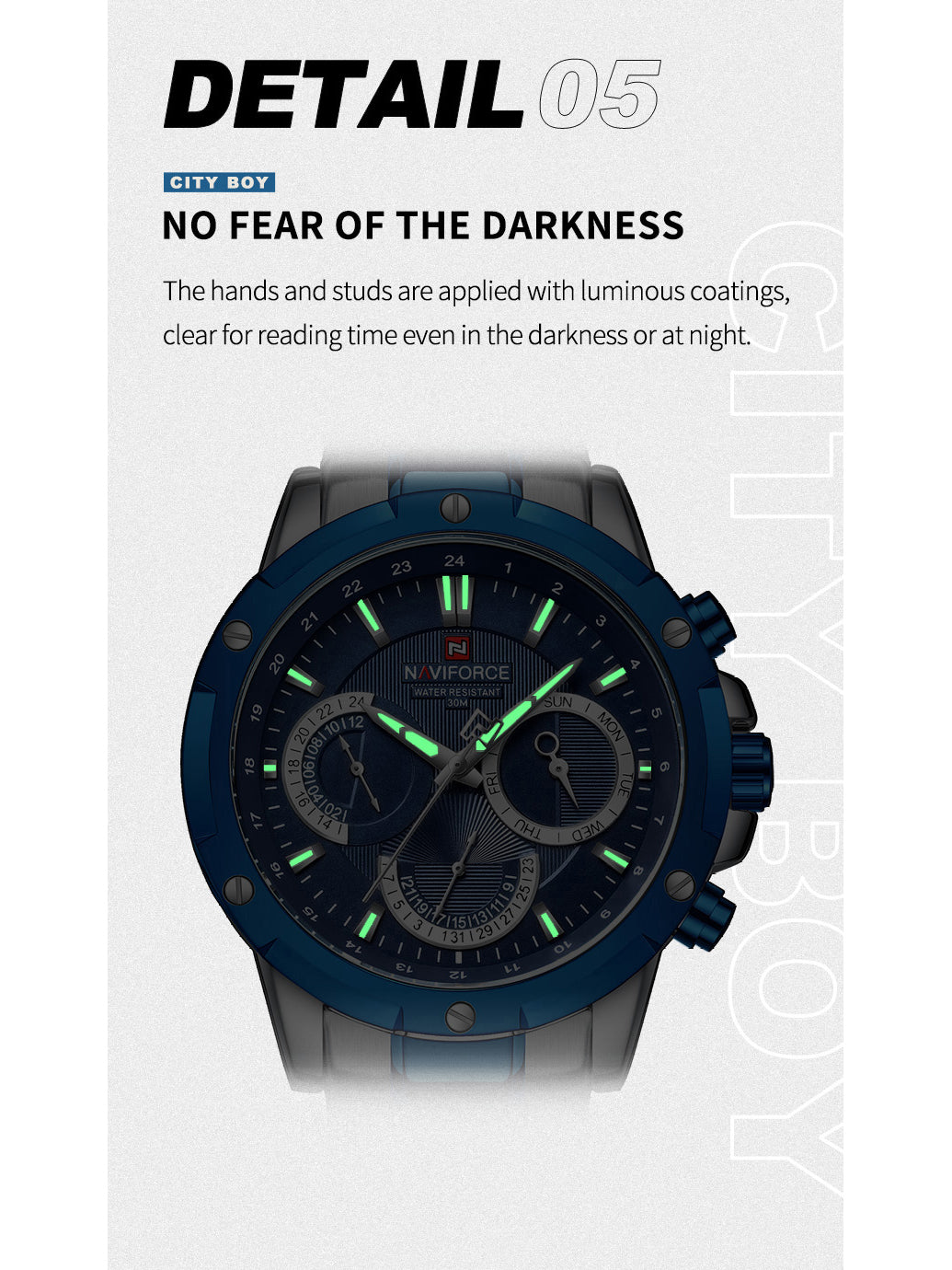 NF9196 Silver blue Chronograph watch for men - Naviforce