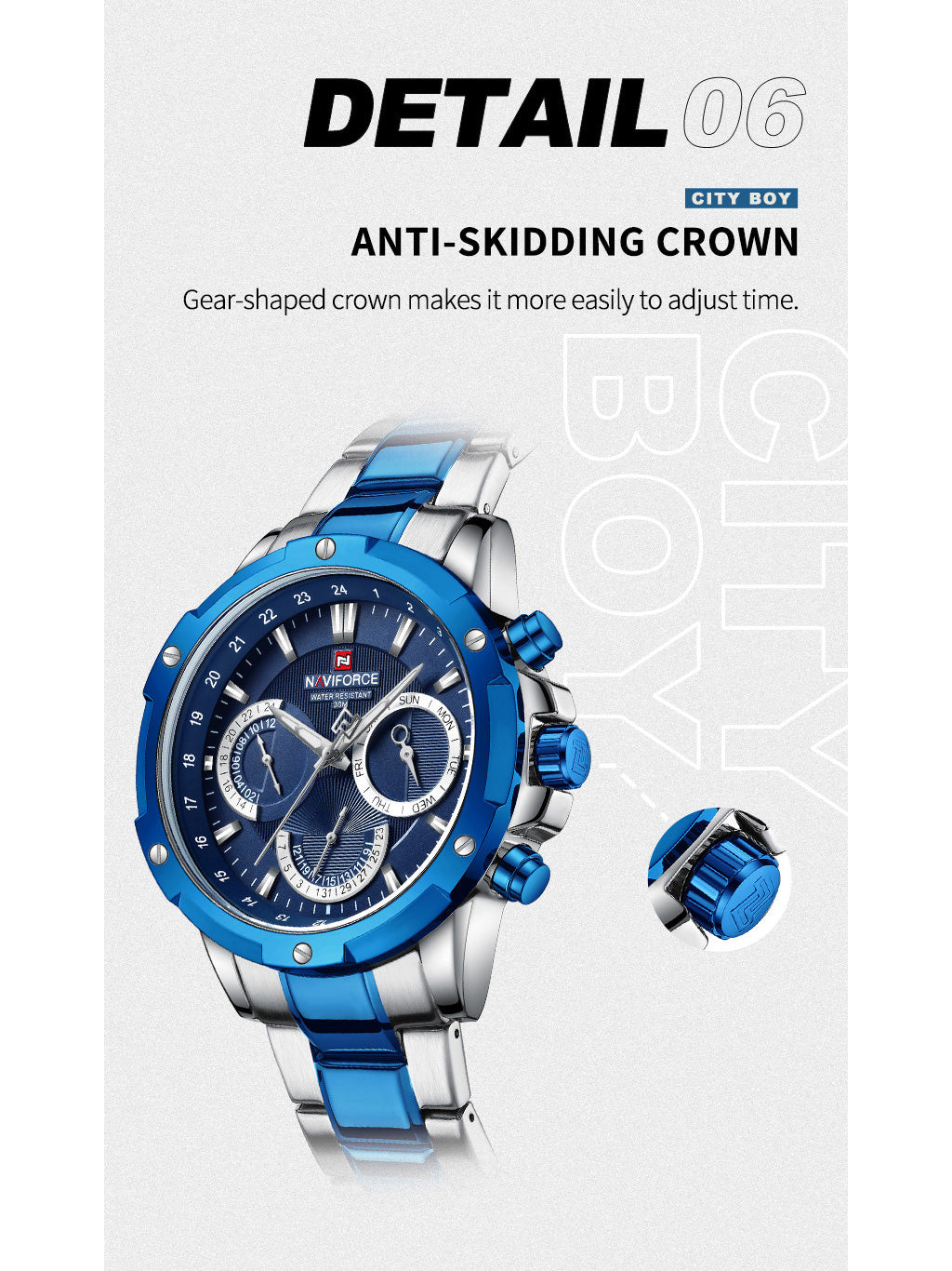 NF9196 Silver blue Chronograph watch for men - Naviforce