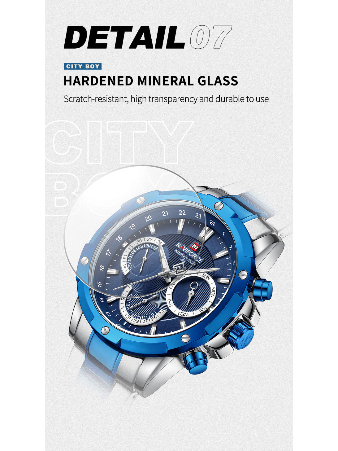 NF9196 Silver blue Chronograph watch for men - Naviforce