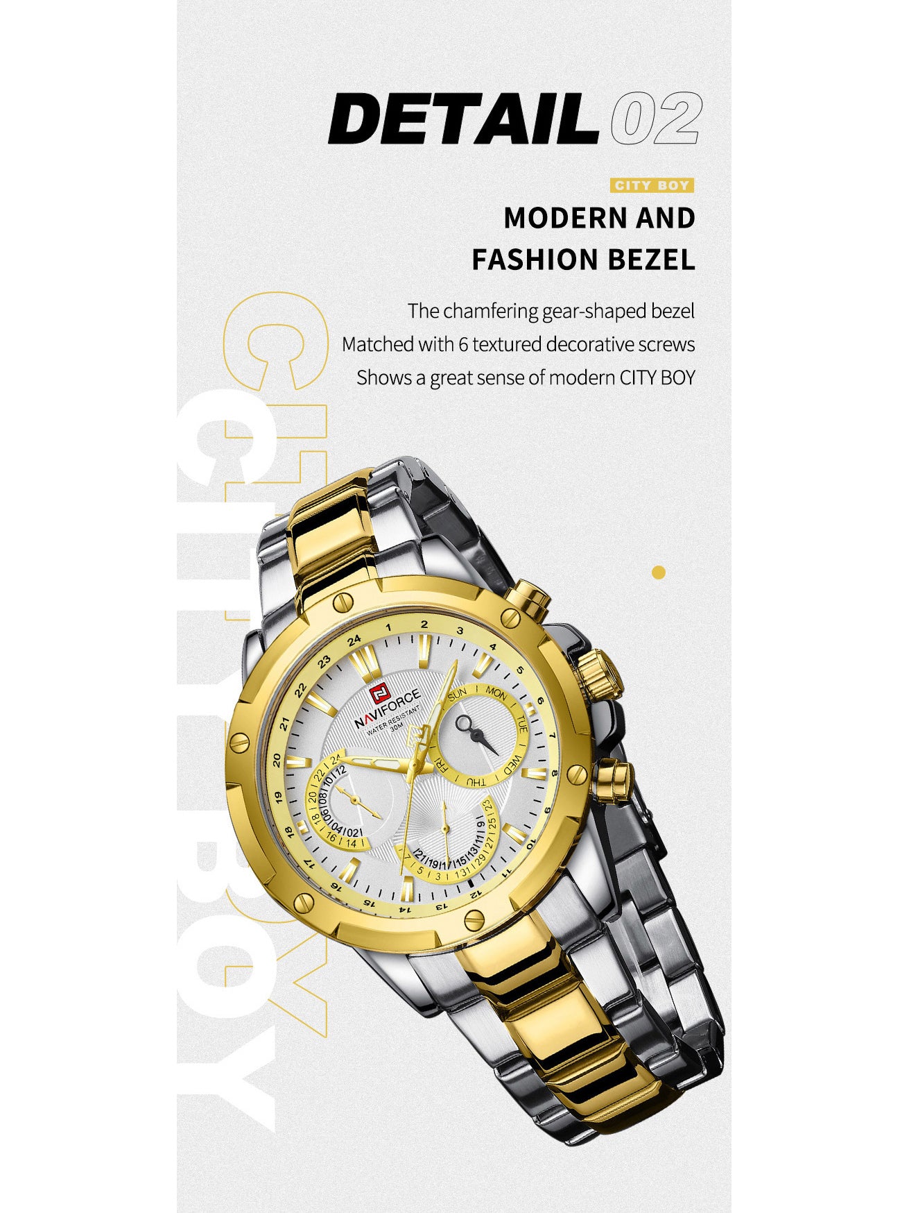 NF9196 Silver Gold Chronograph watch for men - Naviforce