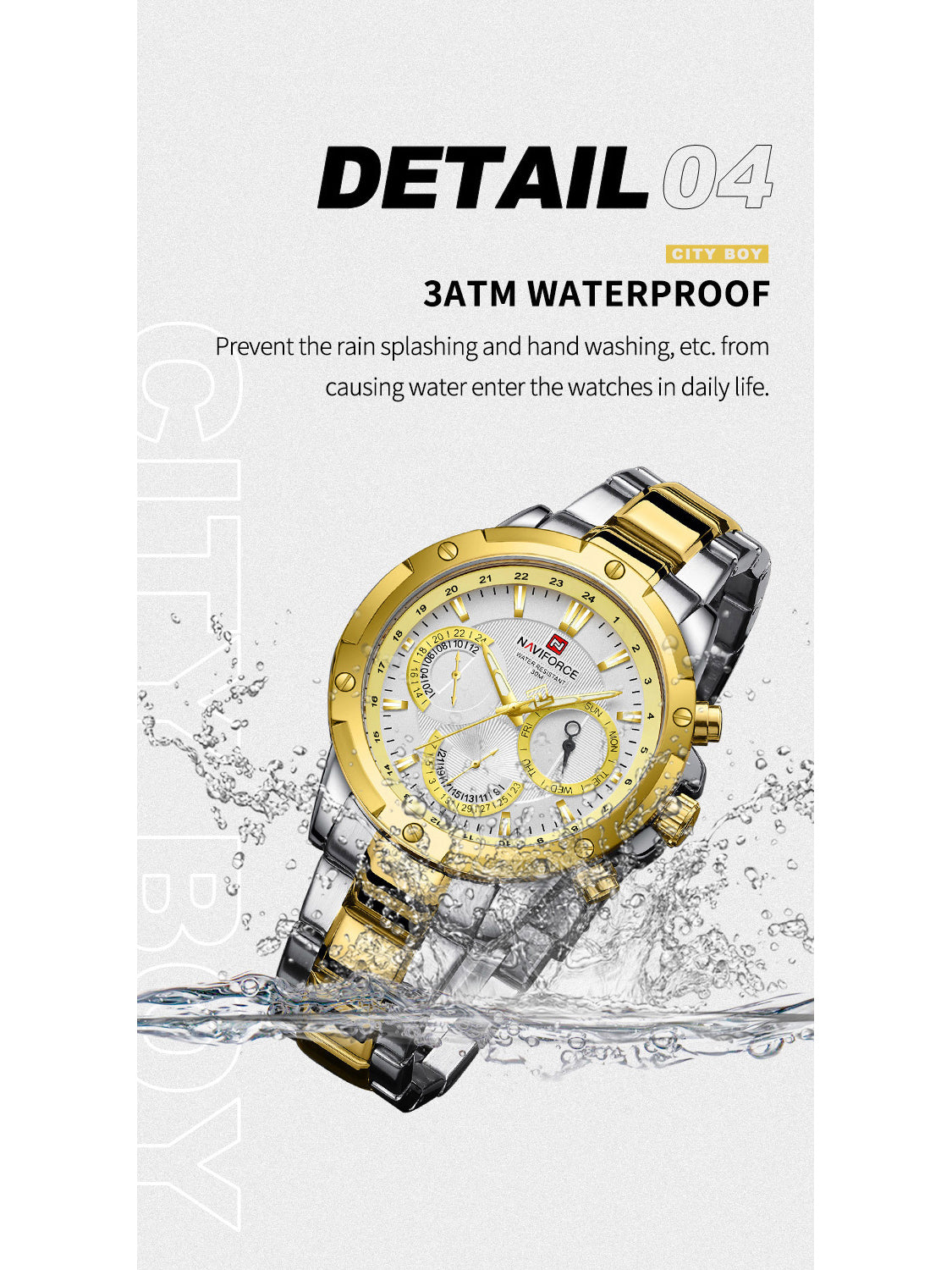 NF9196 Silver Gold Chronograph watch for men - Naviforce