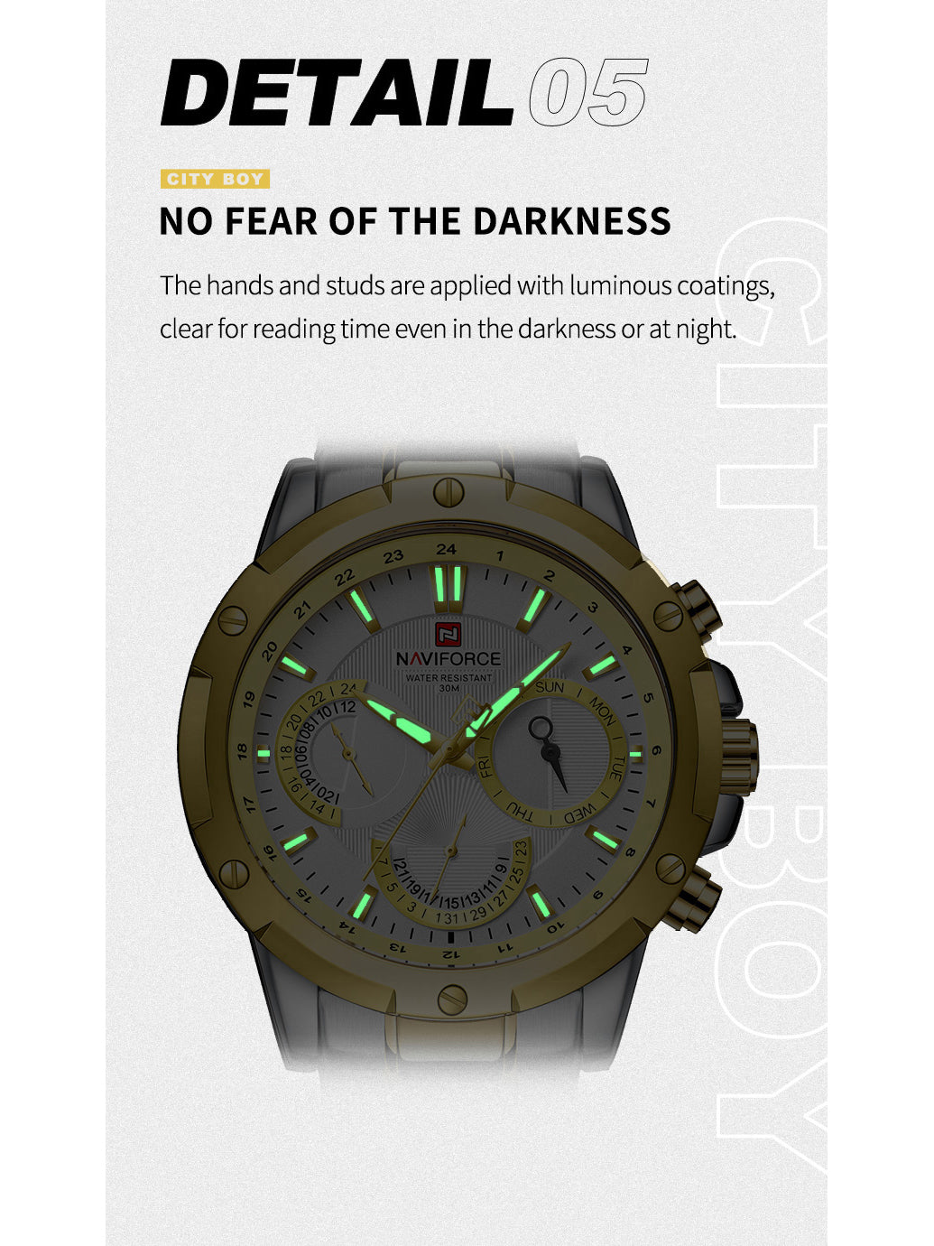 NF9196 Silver Gold Chronograph watch for men - Naviforce