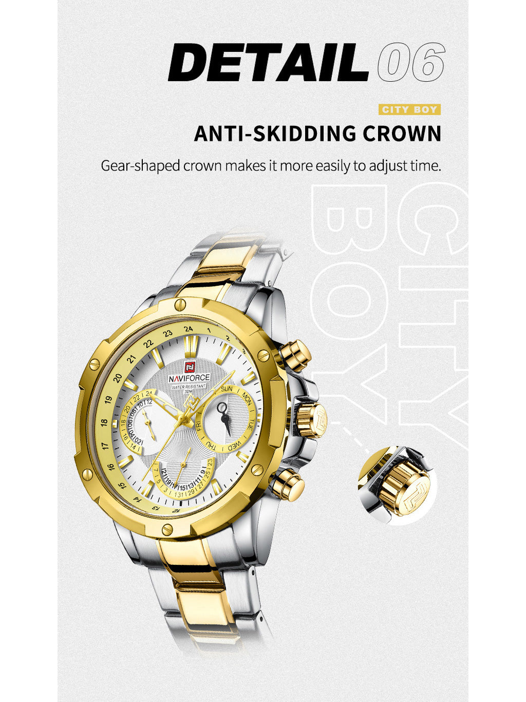 NF9196 Silver Gold Chronograph watch for men - Naviforce
