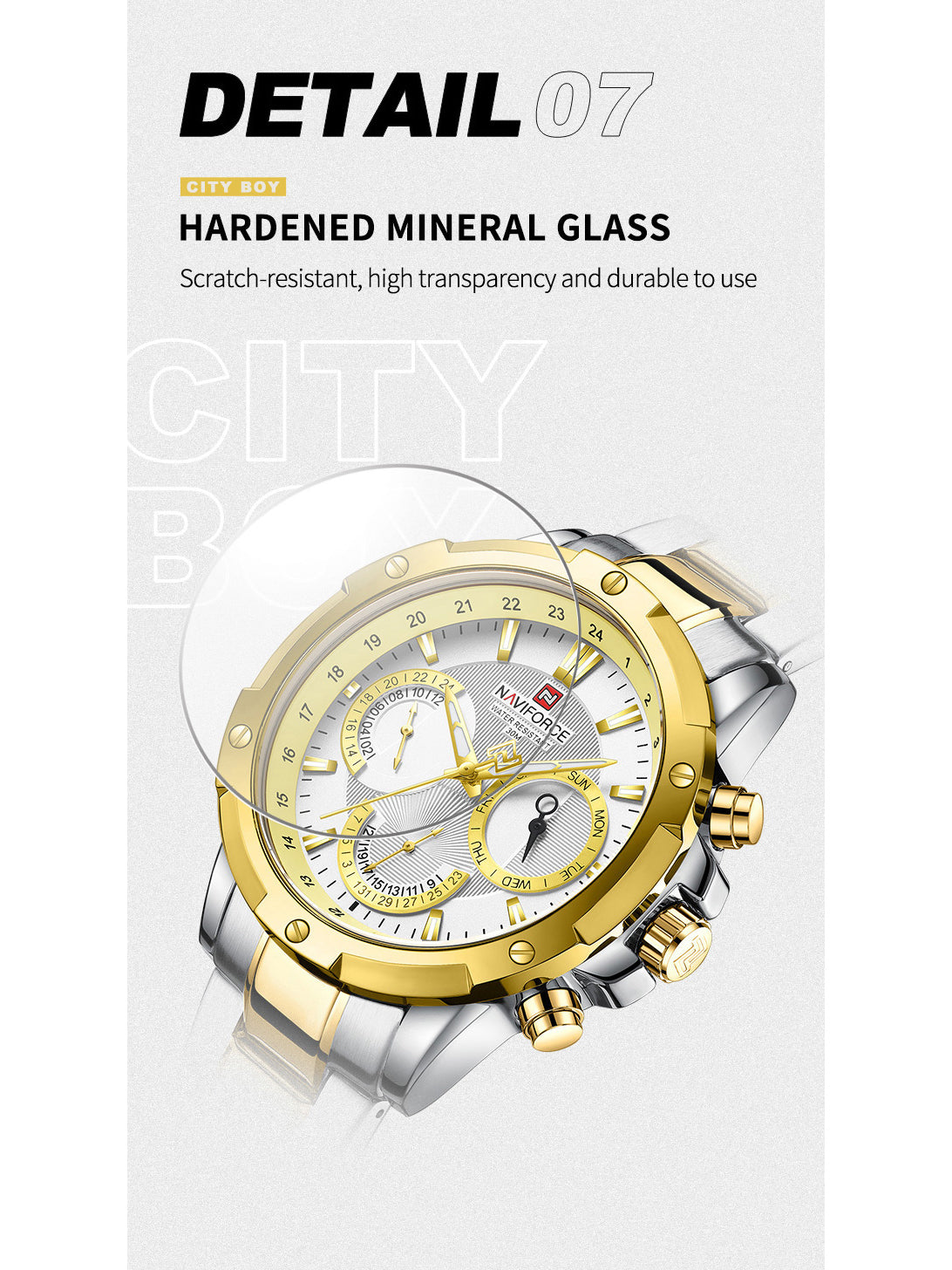NF9196 Silver Gold Chronograph watch for men - Naviforce